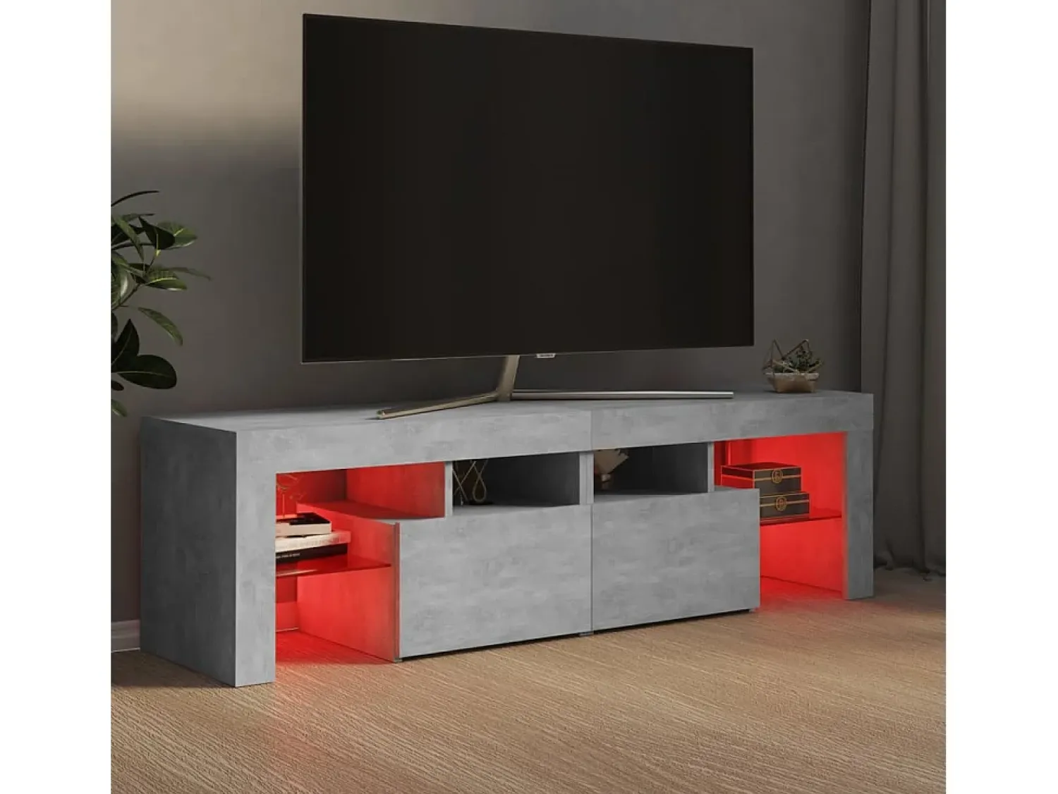 Móvel de TV com luzes LED 140x36,5x40 cm cimento PT759575^ Móvel De Tv