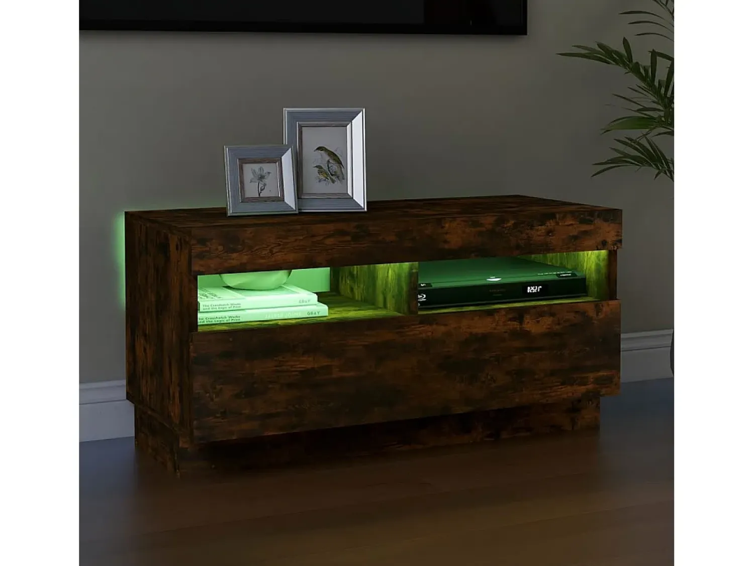 Móvel De Tv* Móvel de TV com luzes LED 80x35x40 cm carvalho fumado PT792441 Castanho
