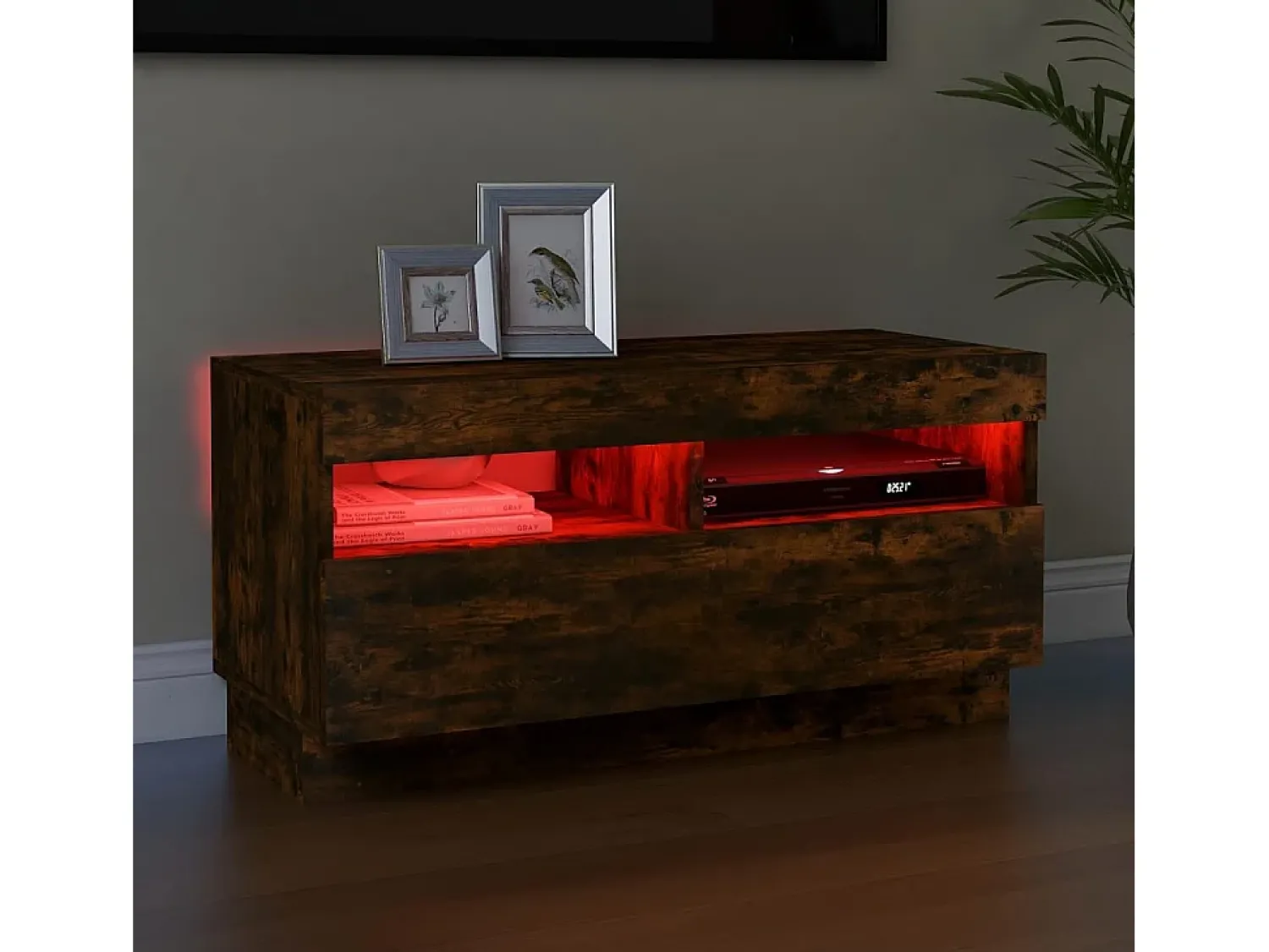 Móvel De Tv* Móvel de TV com luzes LED 80x35x40 cm carvalho fumado PT792441 Castanho