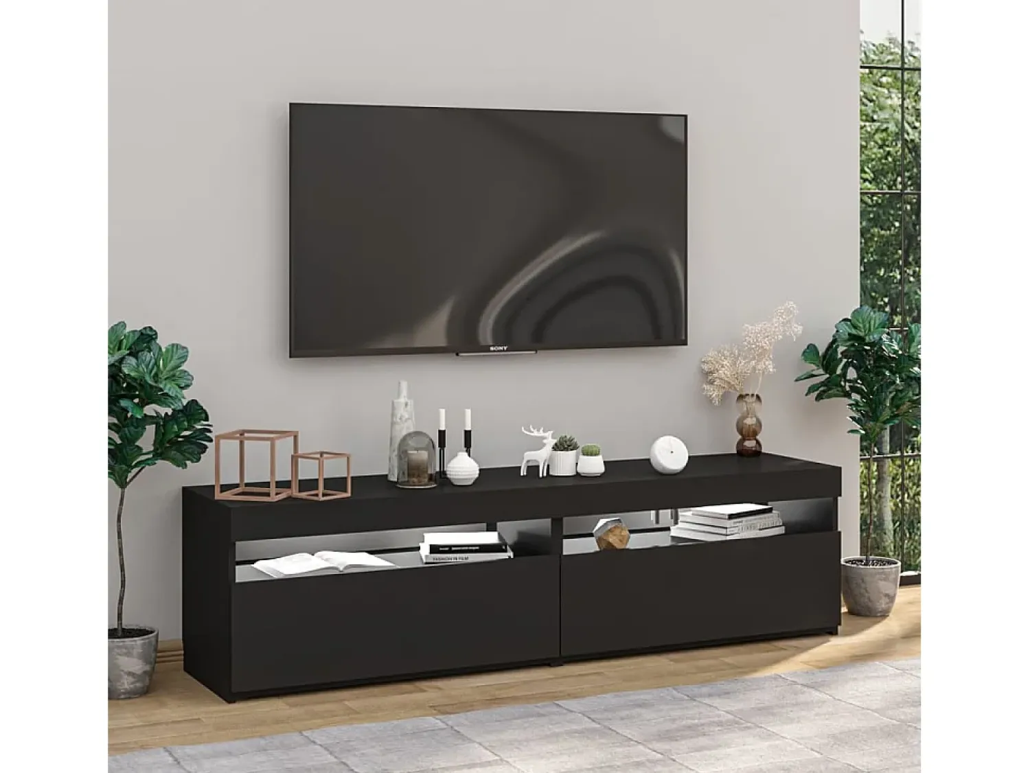 Móvel de TV com luzes LED 2 pcs 75x35x40 cm PT833844 Preto