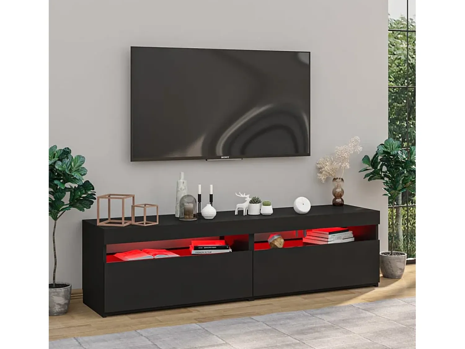 Móvel de TV com luzes LED 2 pcs 75x35x40 cm PT833844 Preto