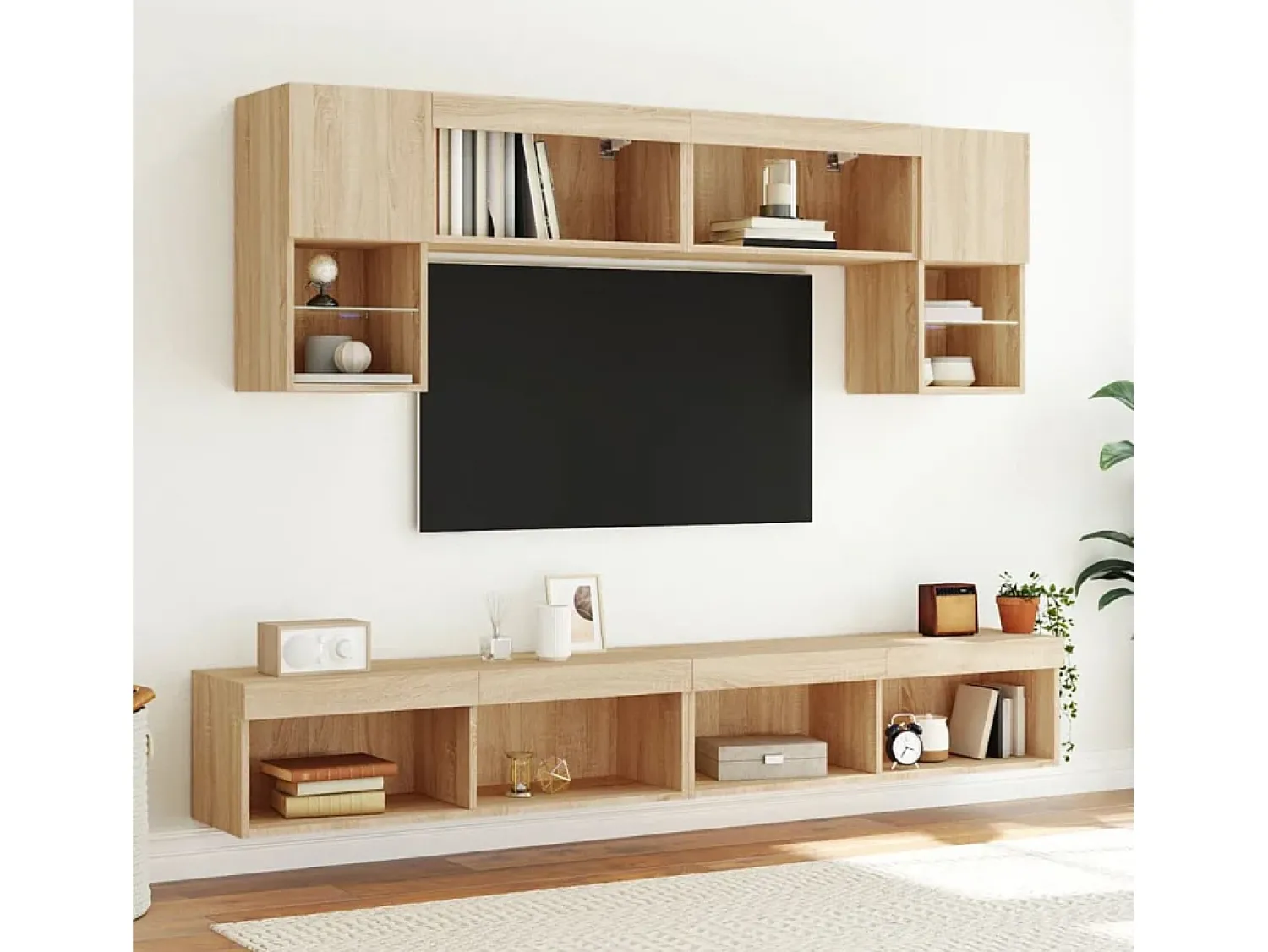 Móvel De Tv| Móvel de TV com luzes LED 100x30x30 cm carvalho sonoma PT819242 Castanho
