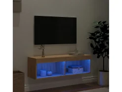 Móvel De Tv| Móvel de TV com luzes LED 100x30x30 cm carvalho sonoma PT819242 Castanho