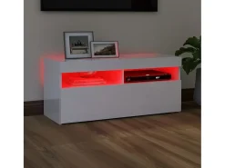 Móvel De Tv| Móvel de TV com luzes LED 90x35x40 cm brilhante PT123682 Branco