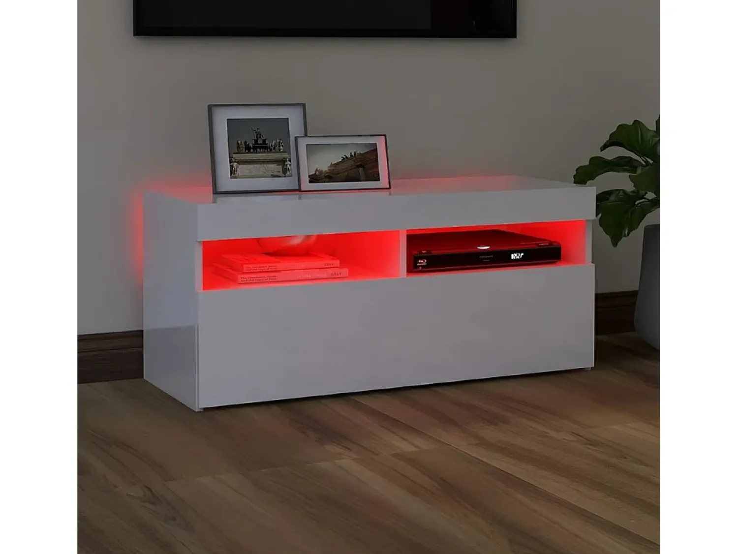 Móvel De Tv| Móvel de TV com luzes LED 90x35x40 cm brilhante PT123682 Branco