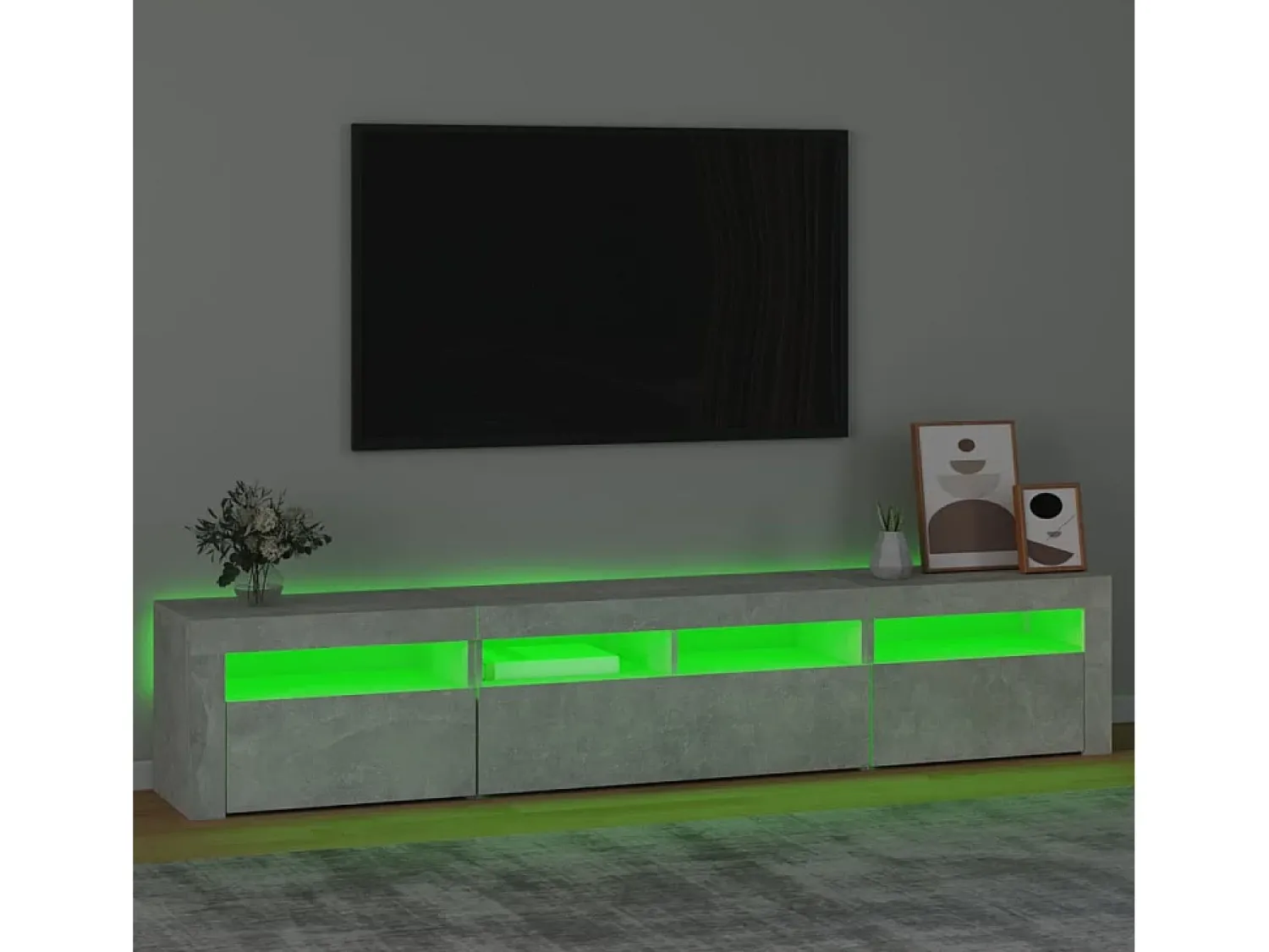 Móvel De Tv| Móvel de TV com luzes LED 210x35x40 cm cimento PT720154 Cinzento