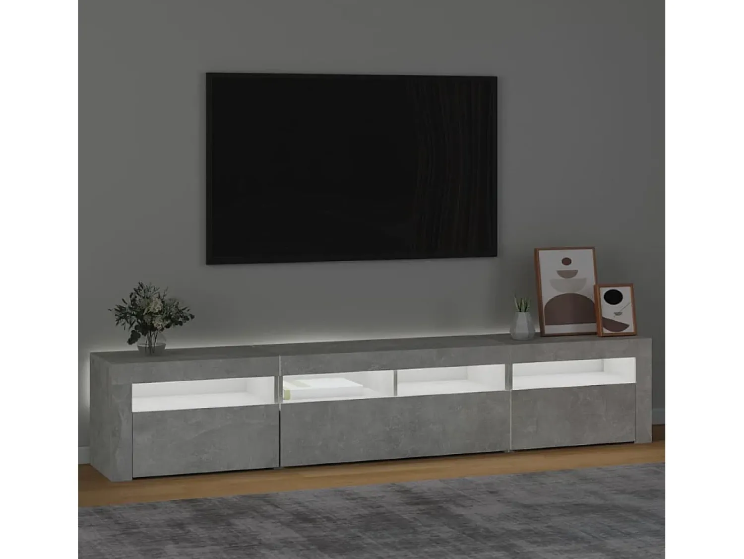 Móvel De Tv| Móvel de TV com luzes LED 210x35x40 cm cimento PT720154 Cinzento