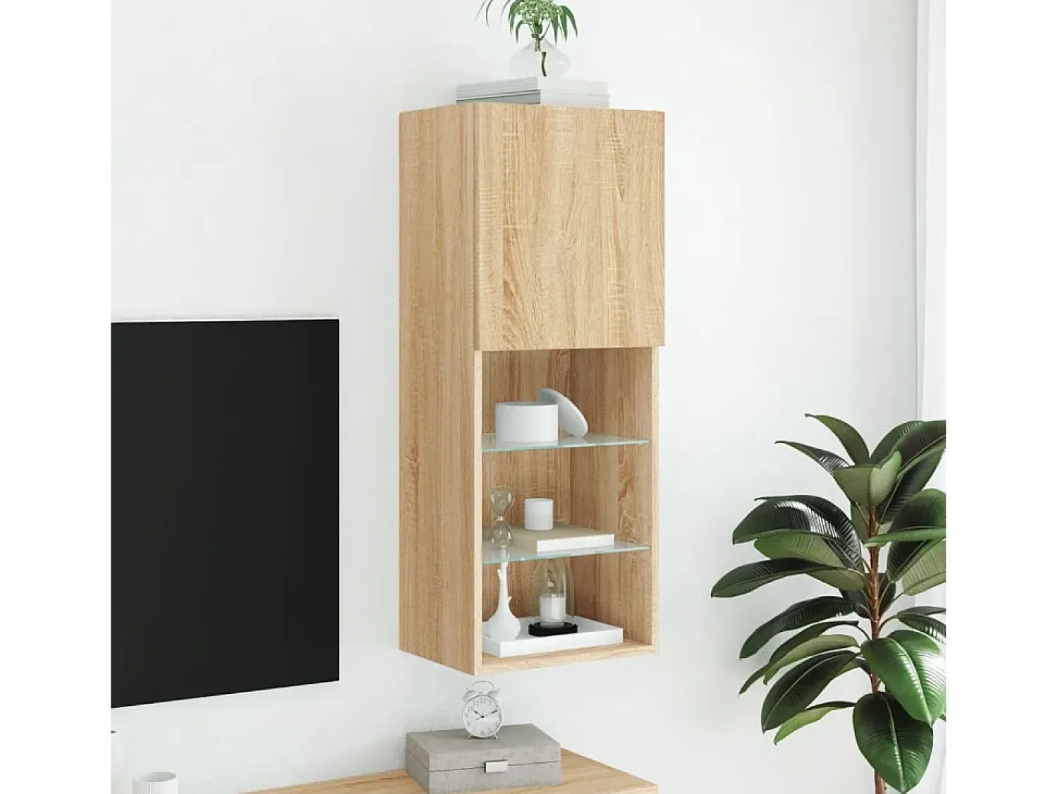 Móvel De Tv| Móvel de TV com luzes LED 40,5x30x102 cm carvalho sonoma PT471247 Castanho