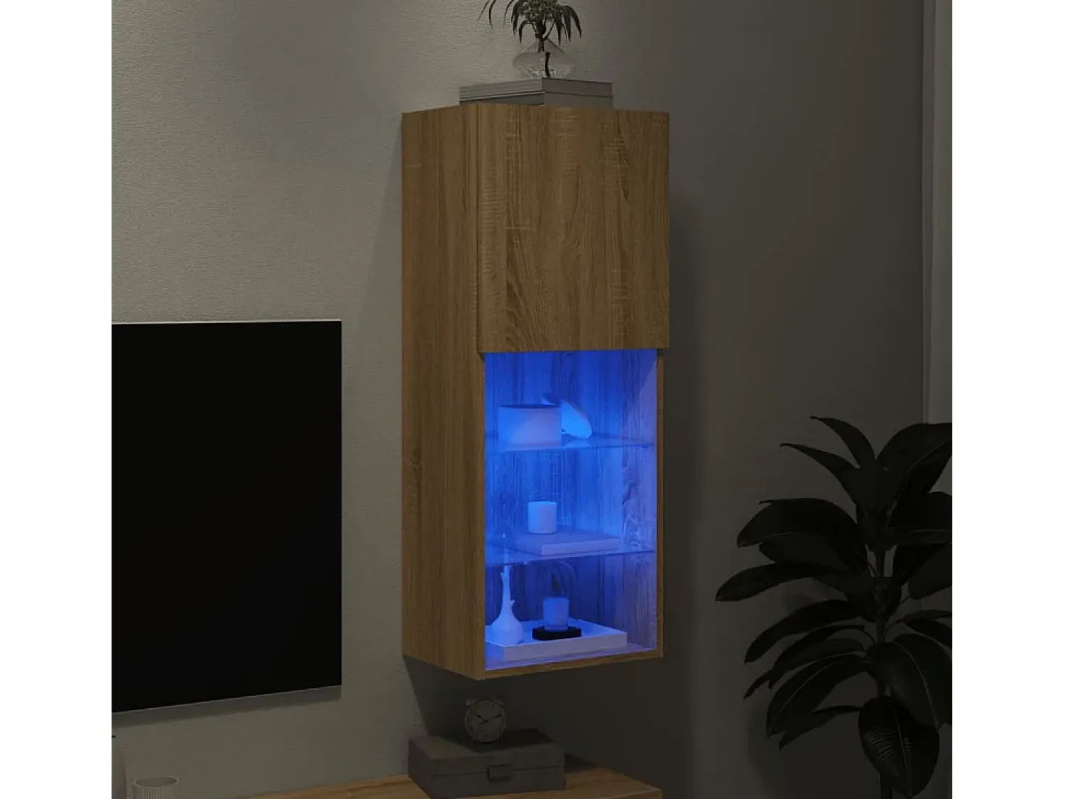 Móvel De Tv| Móvel de TV com luzes LED 40,5x30x102 cm carvalho sonoma PT471247 Castanho
