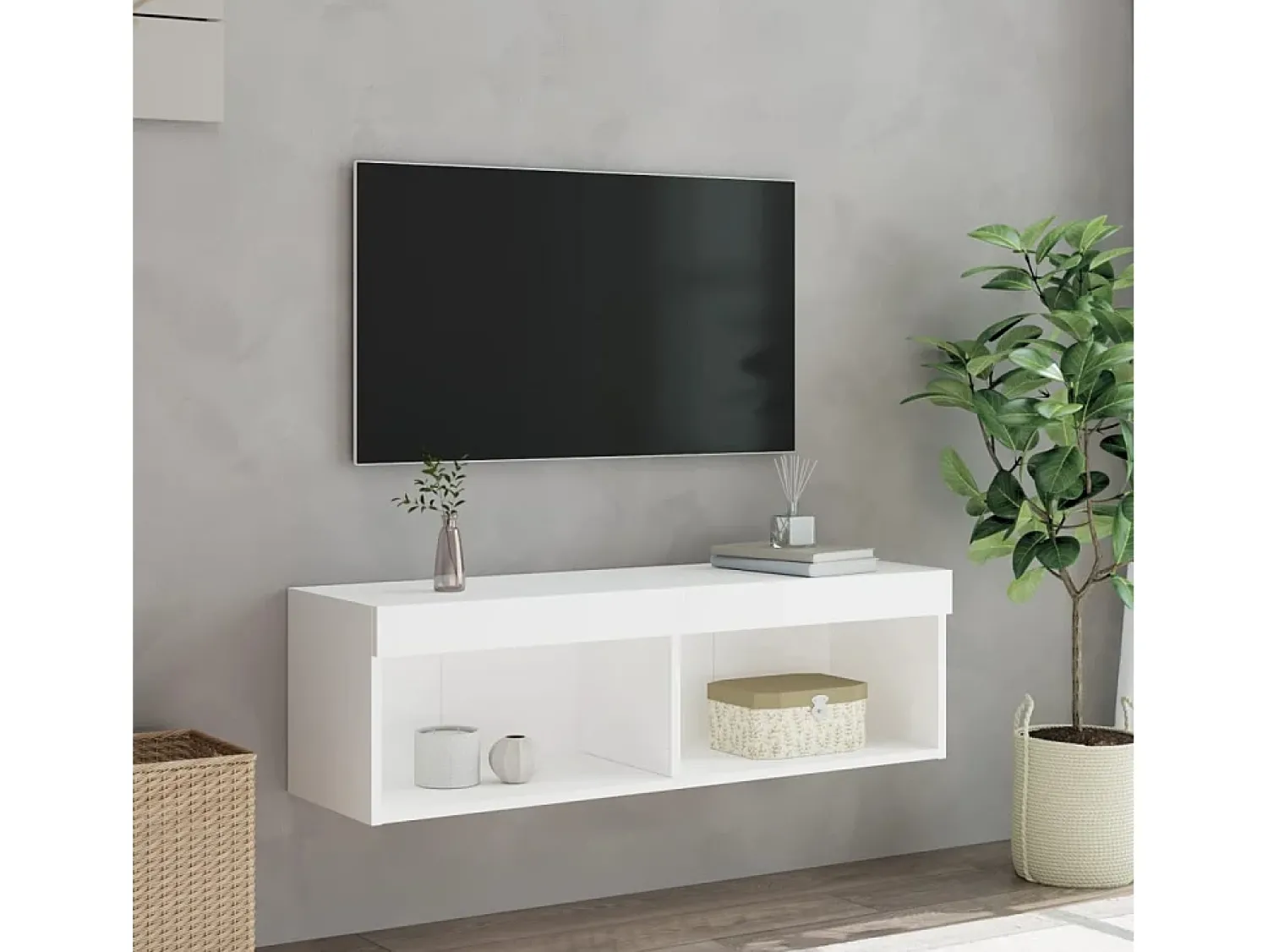 Outlet Móvel de TV com luzes LED 100x30x30 cm PT209350 Branco