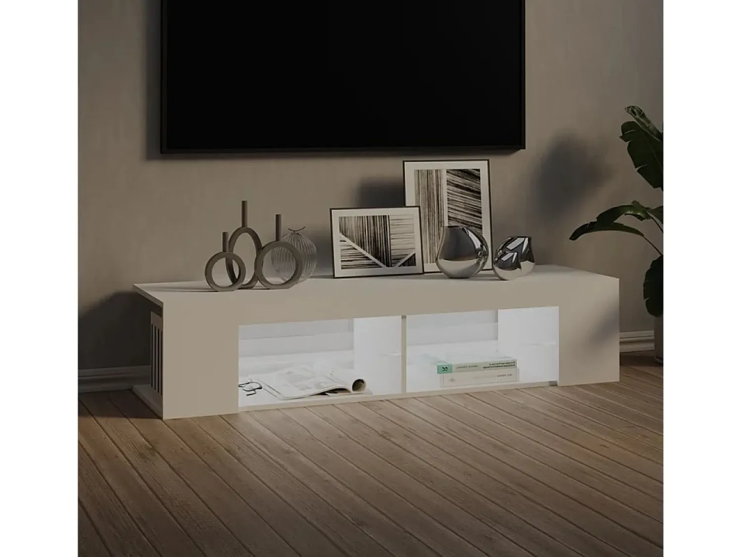 Móvel De Tv* Móvel de TV com luzes LED 135x39x30 cm PT494758 Branco