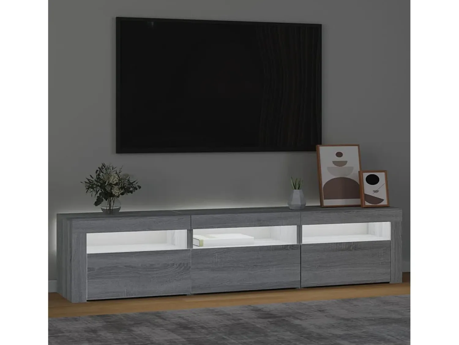 Móvel De Tv| Móvel de TV com luzes LED 180x35x40 cm preto PT611565 Cinzento