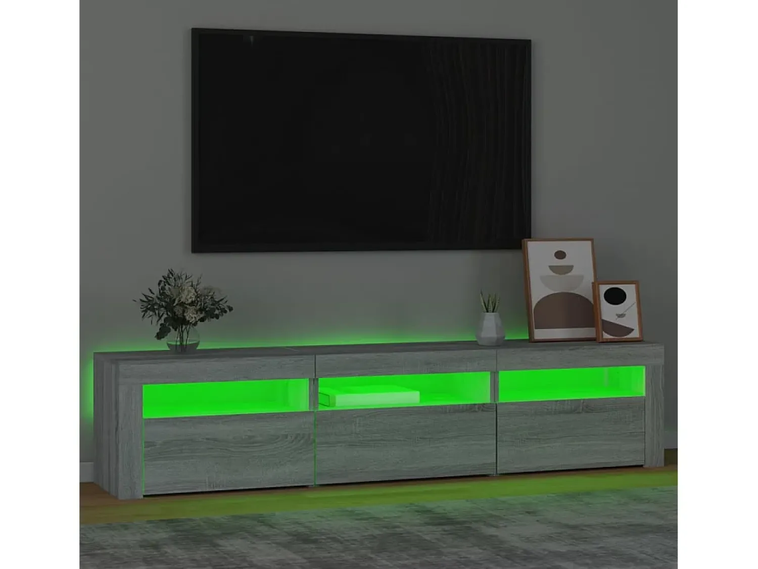Móvel De Tv| Móvel de TV com luzes LED 180x35x40 cm preto PT611565 Cinzento