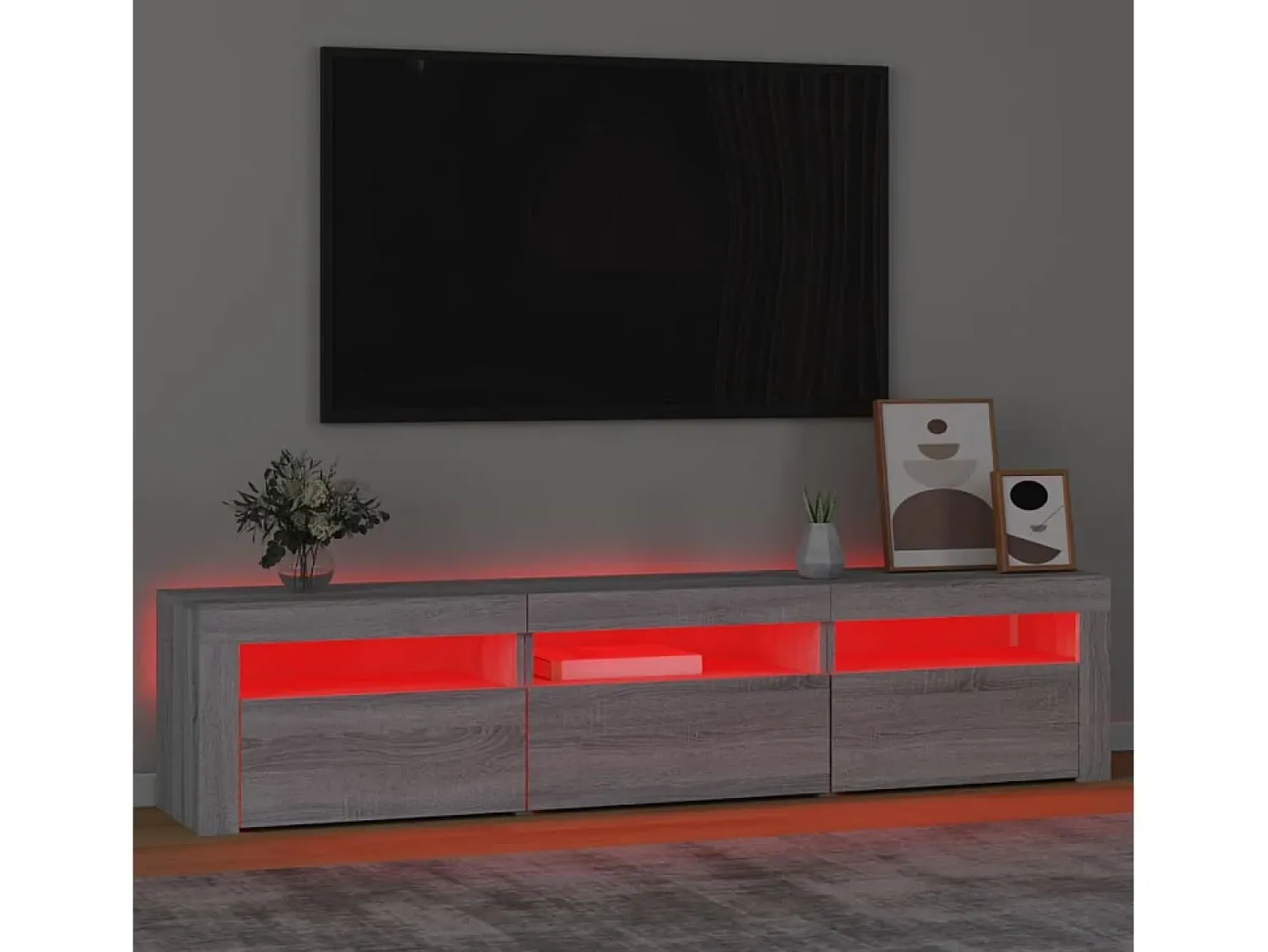 Móvel De Tv| Móvel de TV com luzes LED 180x35x40 cm preto PT611565 Cinzento