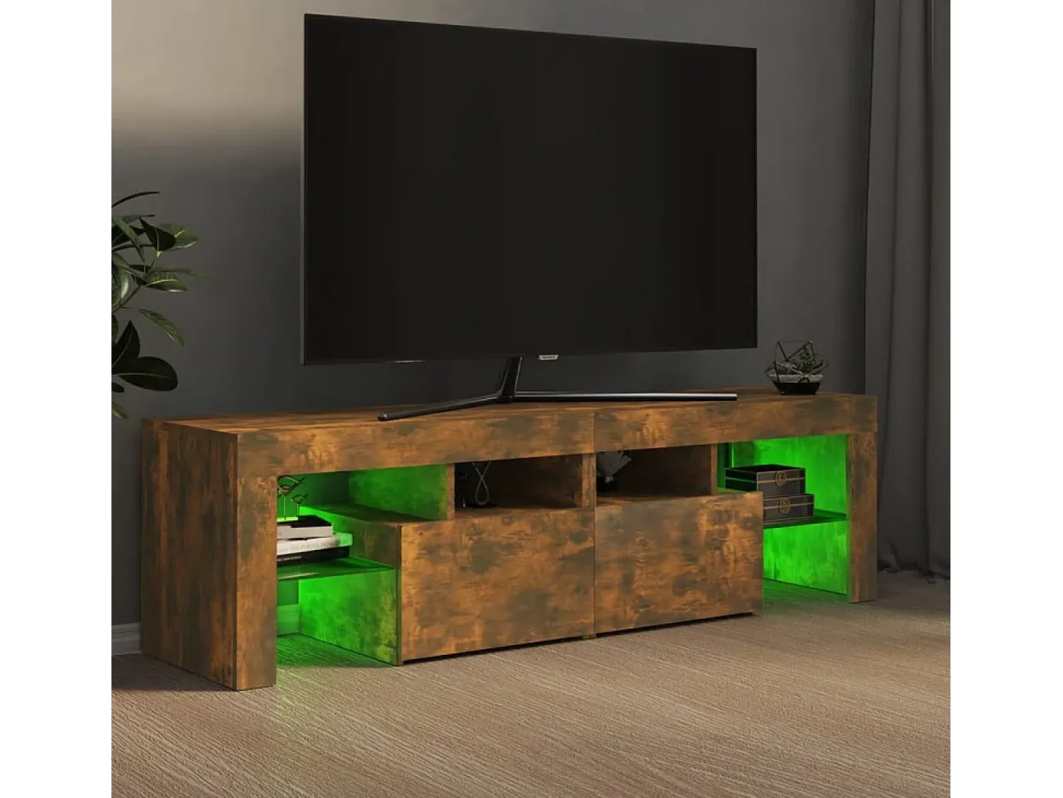 Outlet Móvel de TV com luzes LED 140x36,5x40 cm carvalho fumado PT679697 Castanho