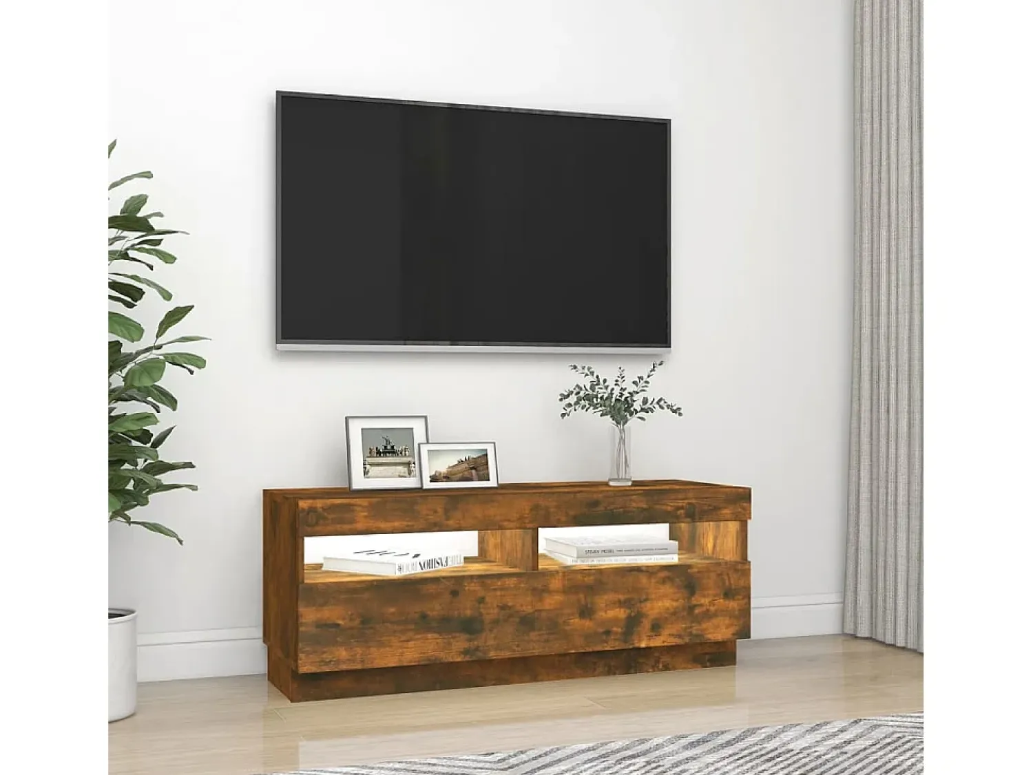 Móvel De Tv* Móvel de TV com luzes LED 100x35x40 cm carvalho fumado PT270247 Castanho