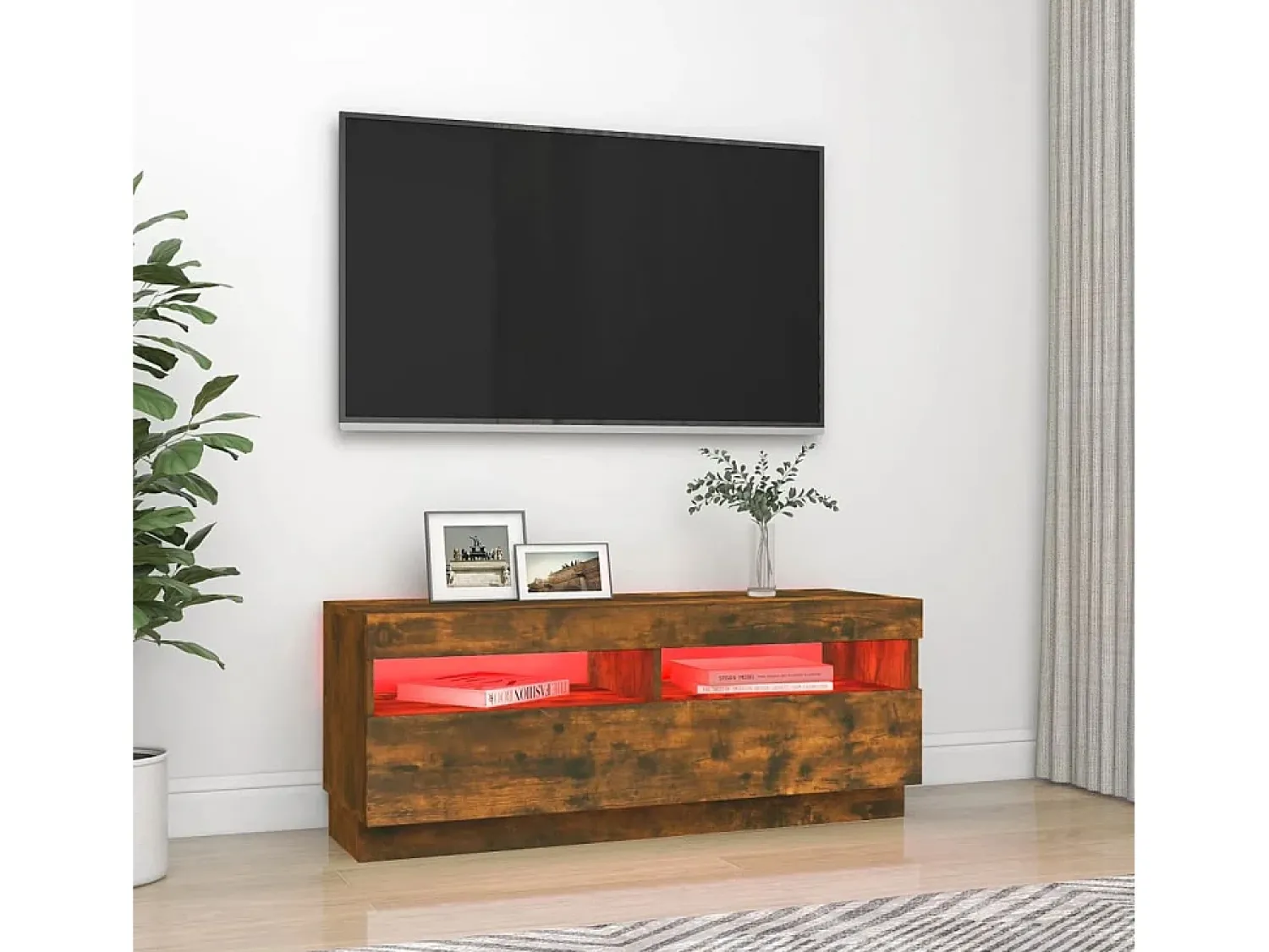 Móvel De Tv* Móvel de TV com luzes LED 100x35x40 cm carvalho fumado PT270247 Castanho