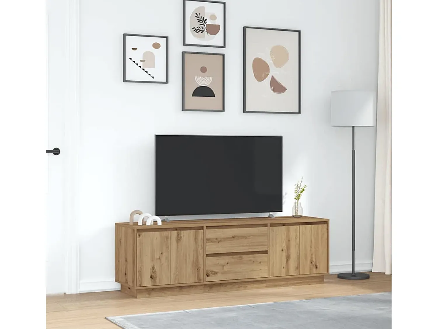 Best vidaxl Móvel de TV com luzes LED 160,5x41x50 cm carvalho artisiano Castanho