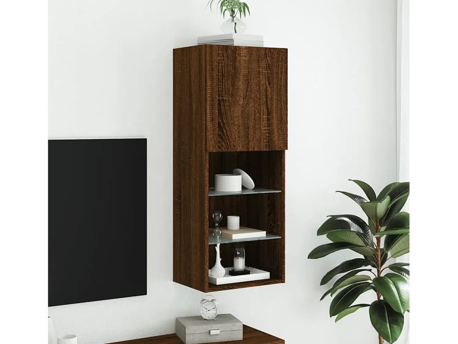Móvel De Tv* Móvel de TV com luzes LED 40,5x30x102 cm carvalho PT147107 Castanho