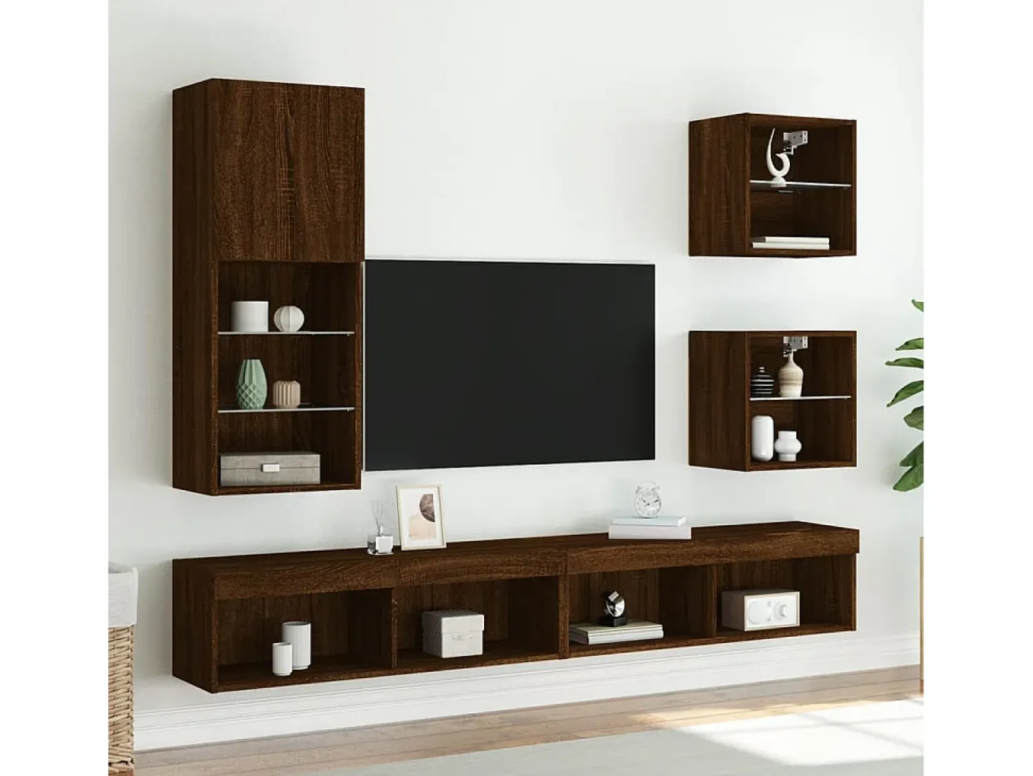 Móvel De Tv* Móvel de TV com luzes LED 40,5x30x102 cm carvalho PT147107 Castanho