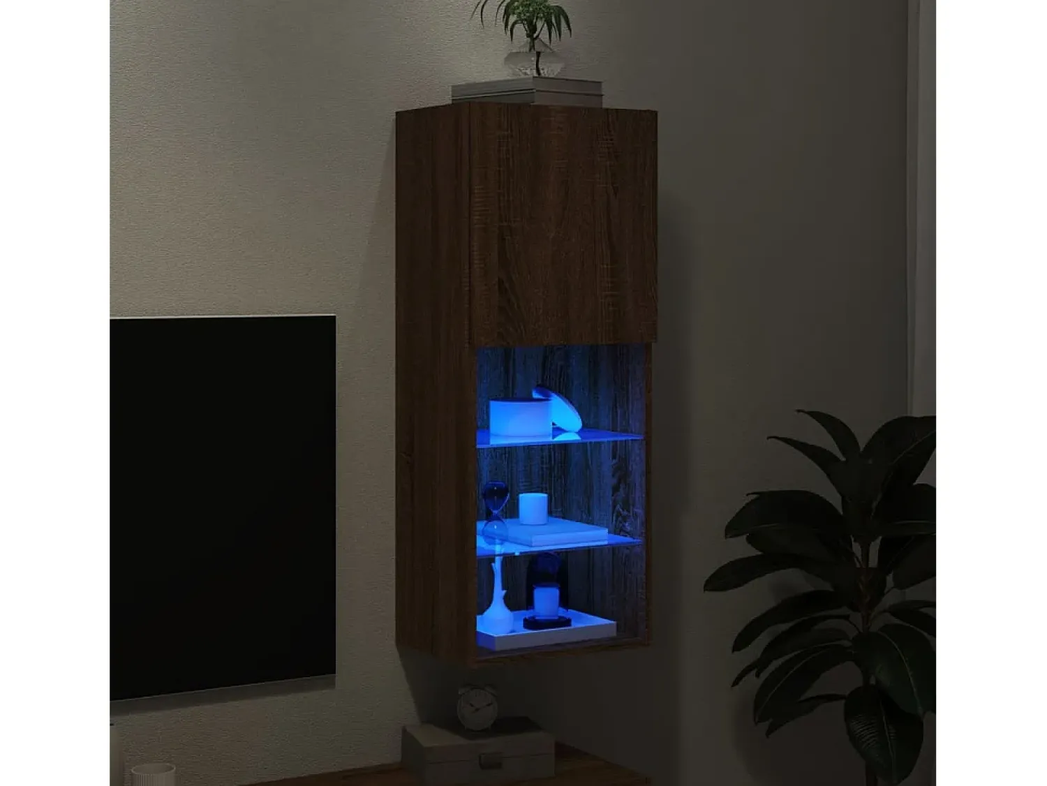 Móvel De Tv* Móvel de TV com luzes LED 40,5x30x102 cm carvalho PT147107 Castanho
