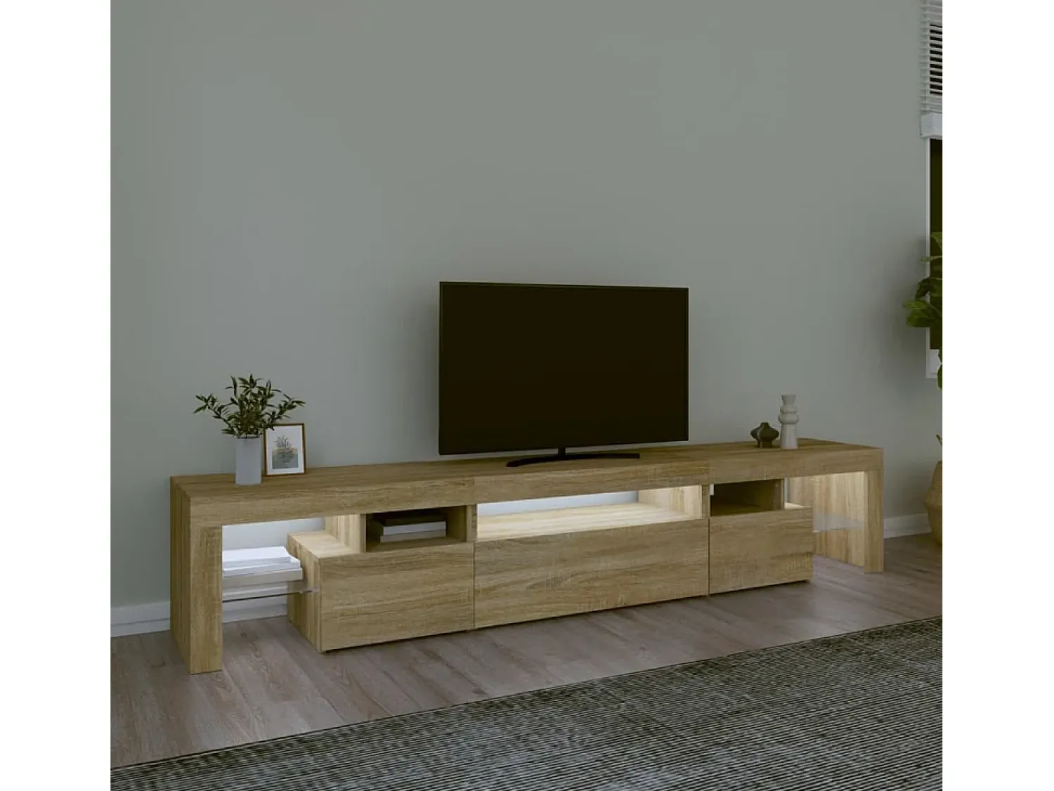 Discount Móvel de TV com luzes LED 215x36,5x40 cm carvalho sonoma PT517471 Castanho