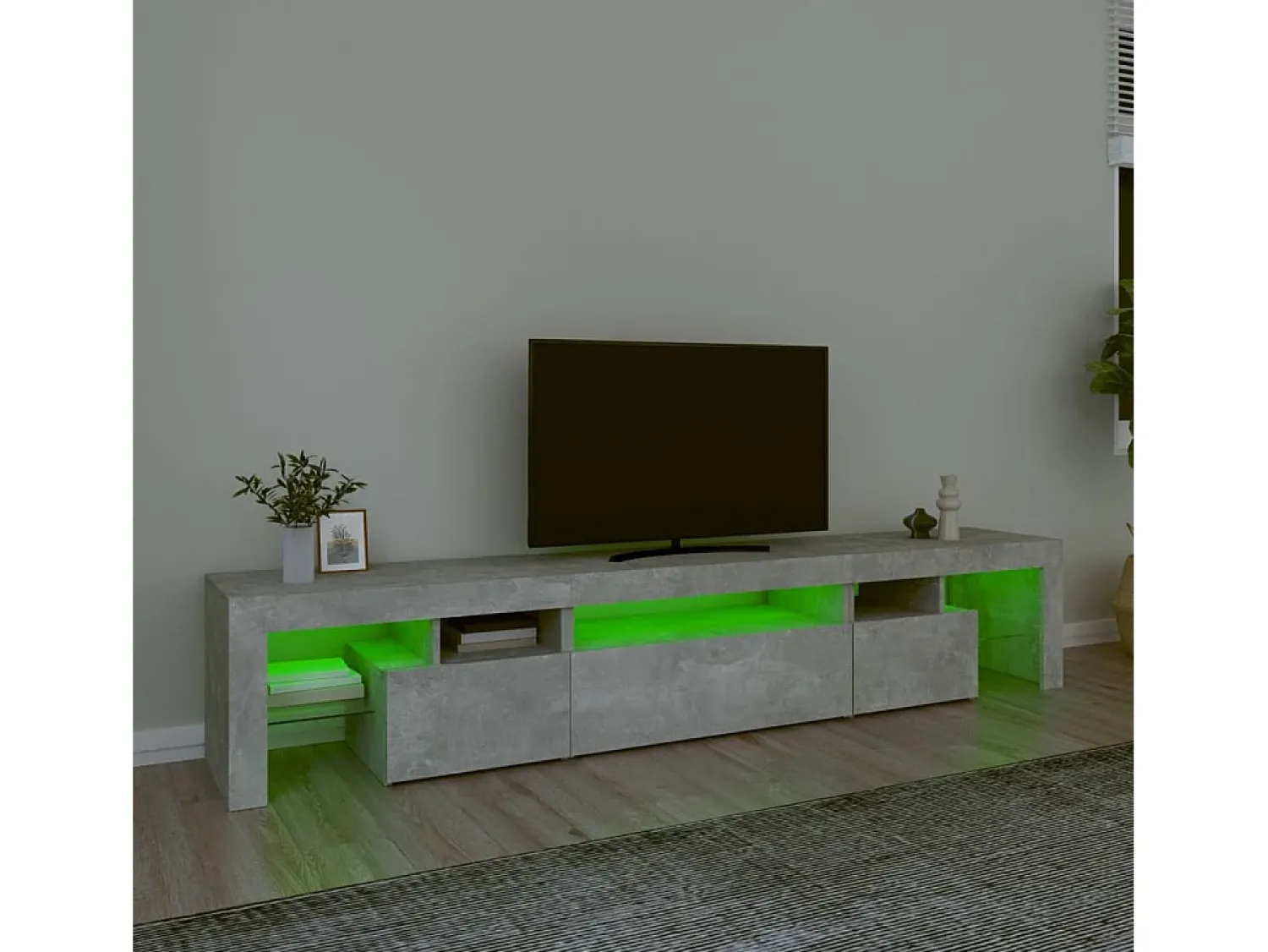 Móvel De Tv| Móvel de TV com luzes LED 215x36,5x40 cm cimento PT372245 Cinzento