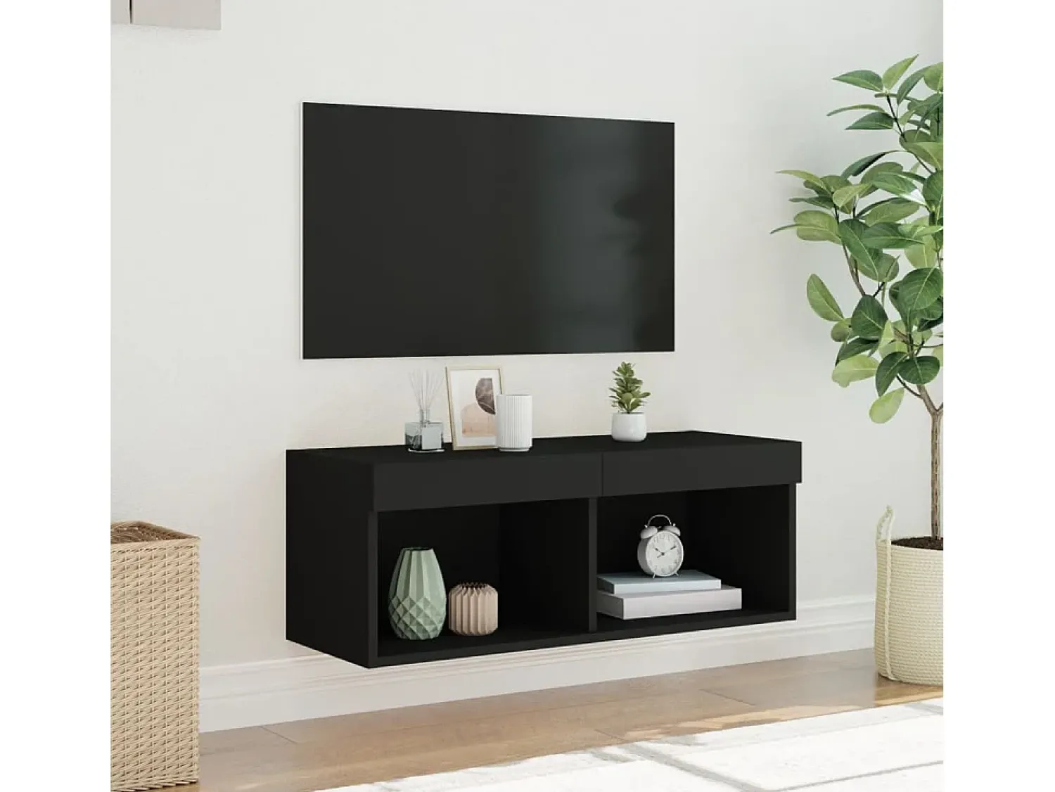 Outlet Móvel de TV com luzes LED 80x30x30 cm PT451383 Preto