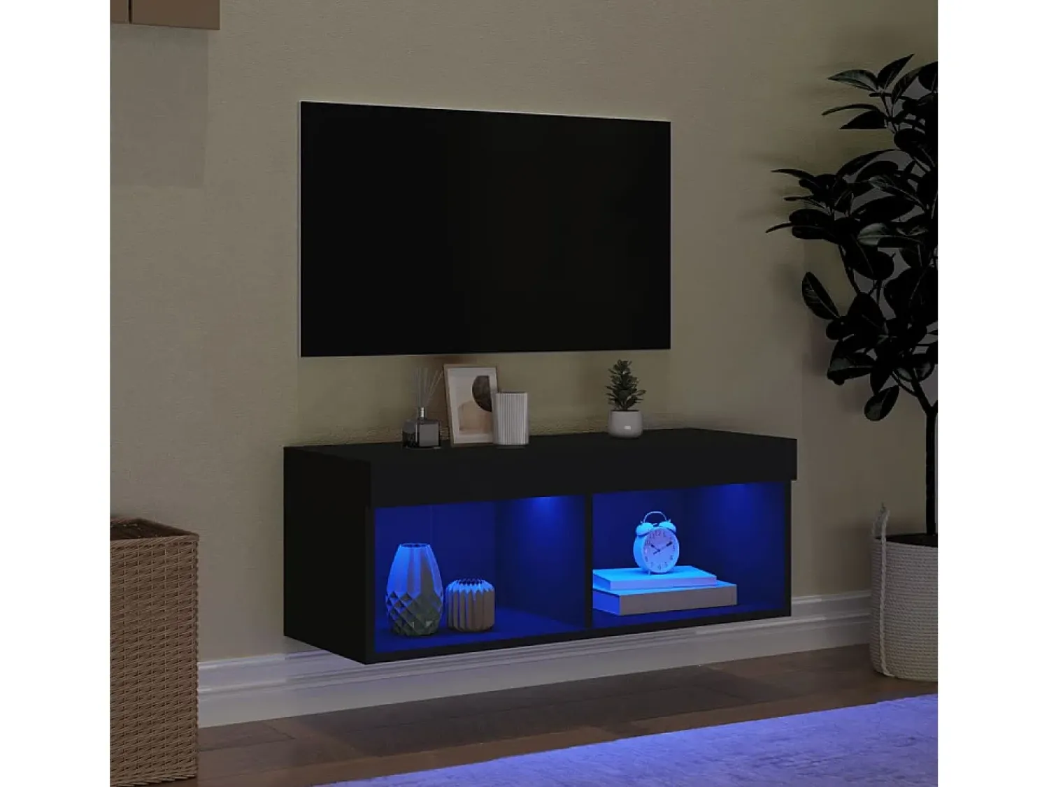 Outlet Móvel de TV com luzes LED 80x30x30 cm PT451383 Preto