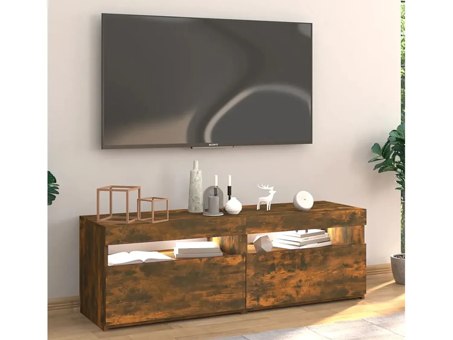 New Móvel de TV com luzes LED 120x35x40 cm carvalho fumado PT827748 Castanho