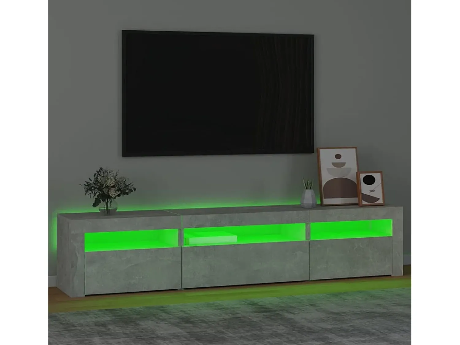Móvel De Tv* Móvel de TV com luzes LED 195x35x40 cm cimento PT652792 Cinzento