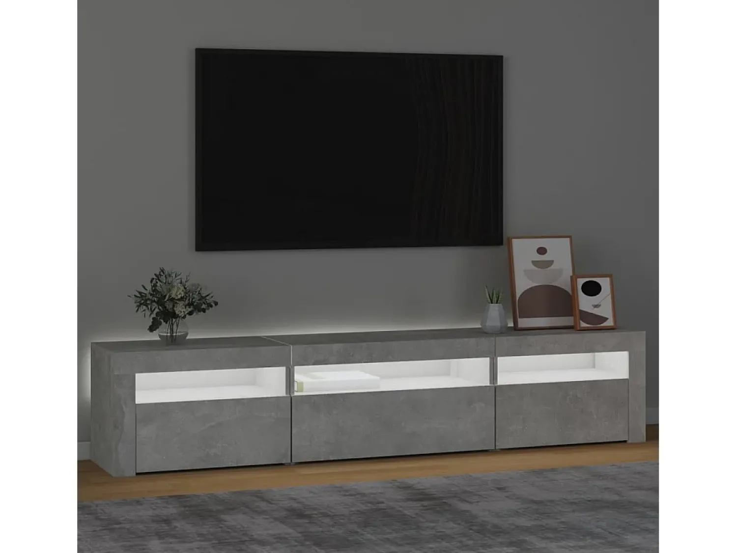 Móvel De Tv* Móvel de TV com luzes LED 195x35x40 cm cimento PT652792 Cinzento
