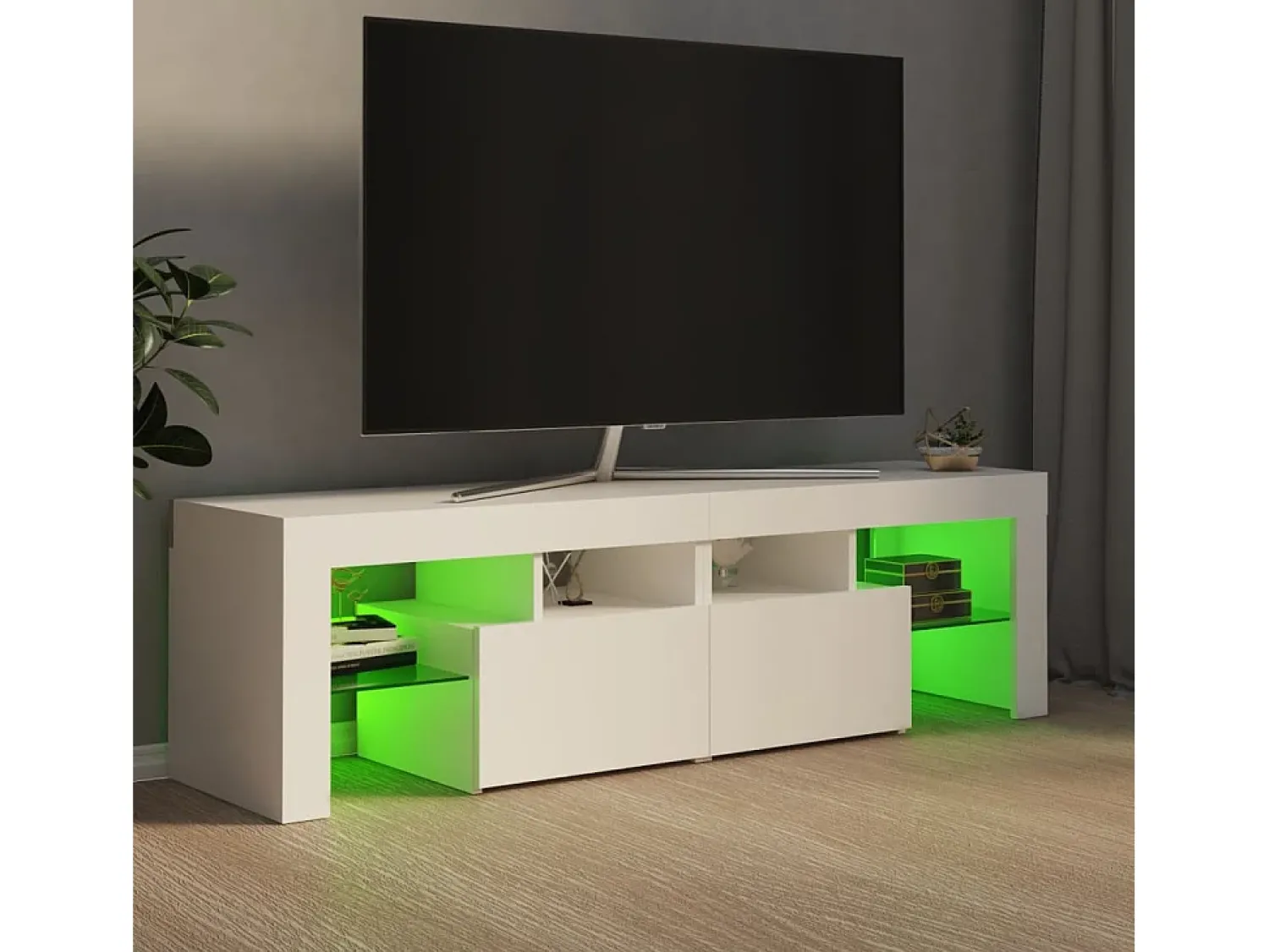 Móvel De Tv| Móvel de TV com luzes LED 140x36,5x40 cm PT517512 Branco