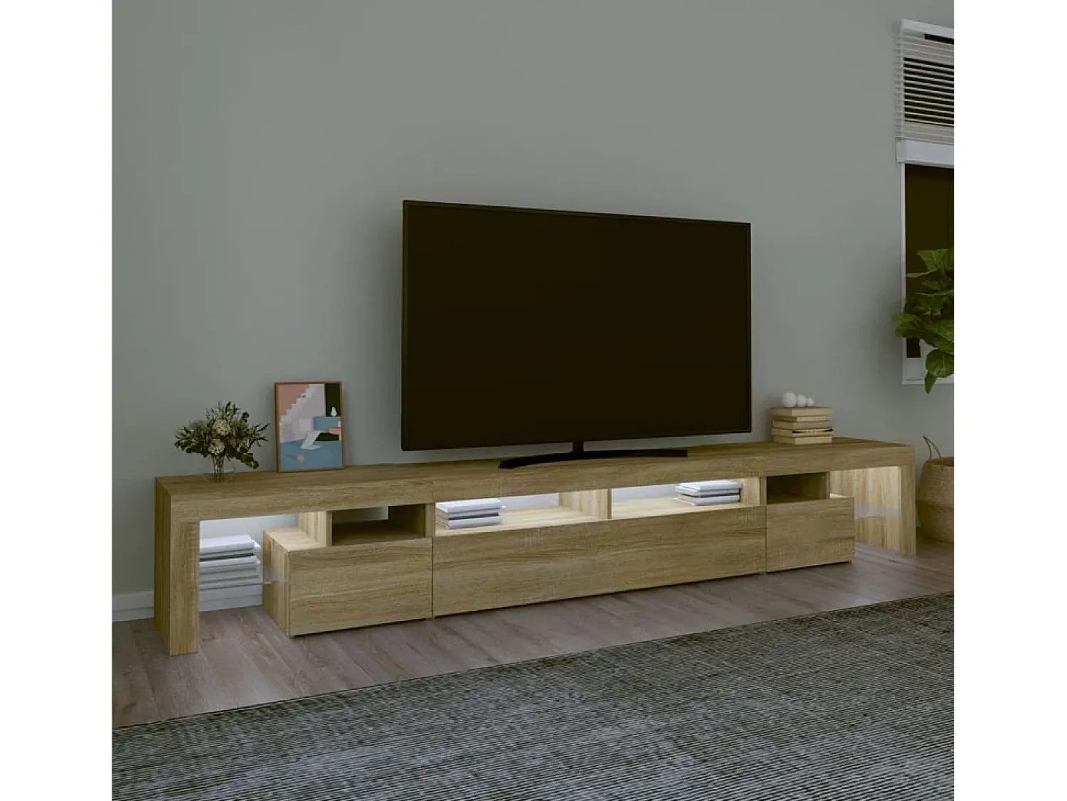 Móvel de TV com luzes LED 260x36,5x40 cm carvalho sonoma PT839080^ Móvel De Tv