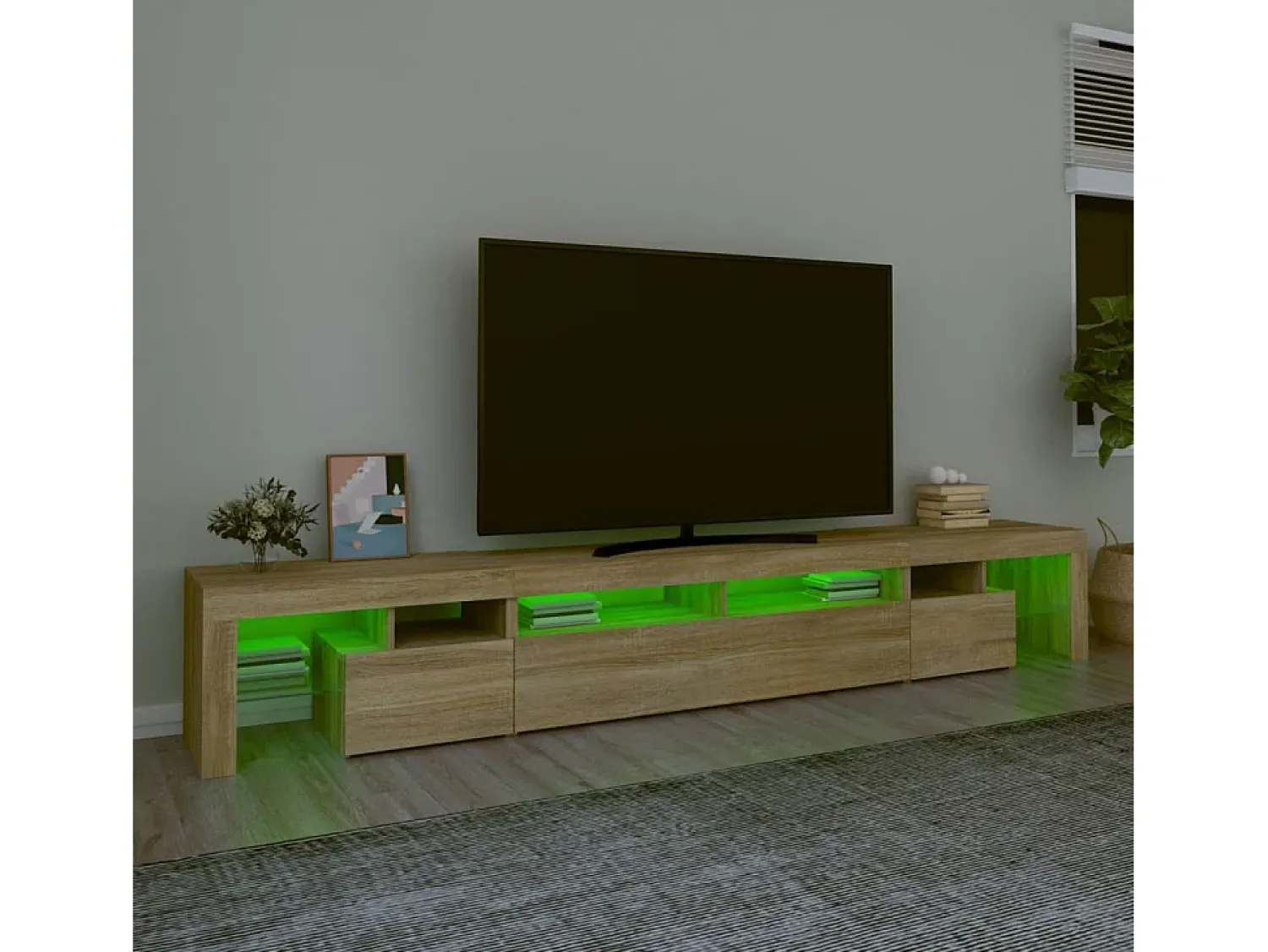 Móvel de TV com luzes LED 260x36,5x40 cm carvalho sonoma PT839080^ Móvel De Tv