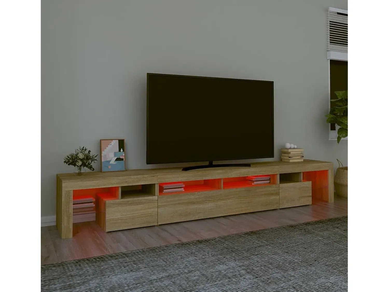 Móvel de TV com luzes LED 260x36,5x40 cm carvalho sonoma PT839080^ Móvel De Tv