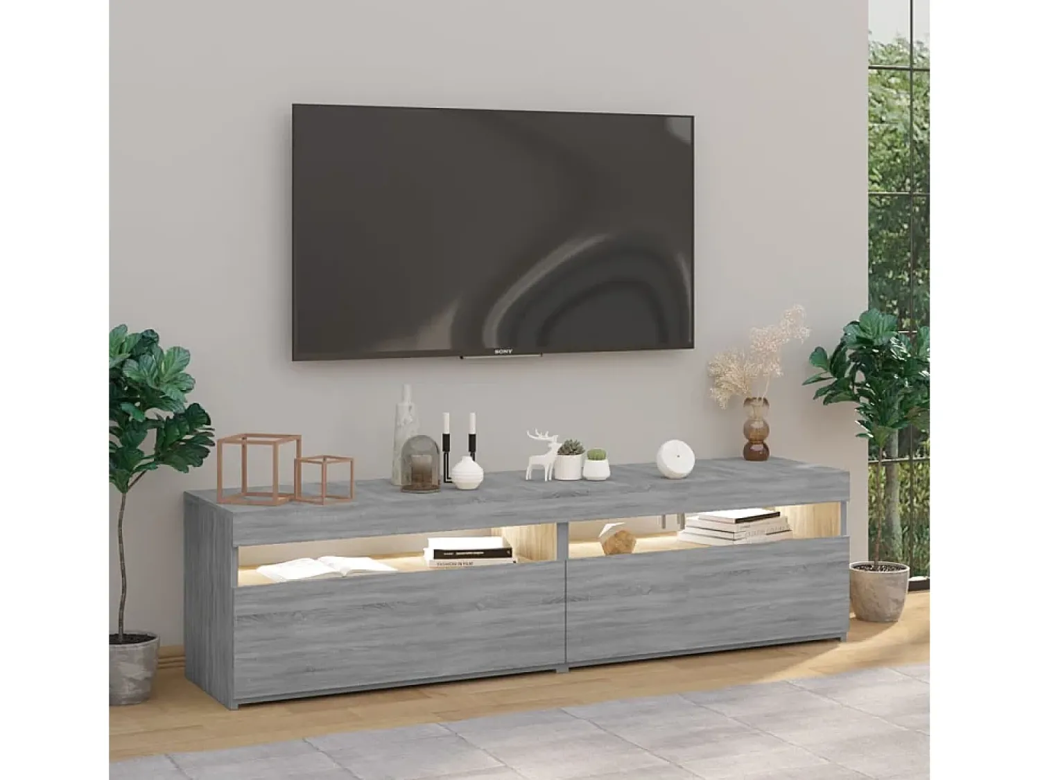 Móvel De Tv| Móvel de TV com luzes LED 2 pcs 75x35x40 cm sonoma PT970548 Cinzento