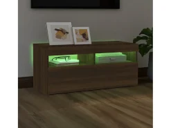 Móvel De Tv| Móvel de TV com luzes LED 90x35x40 cm carvalho PT732921 Castanho