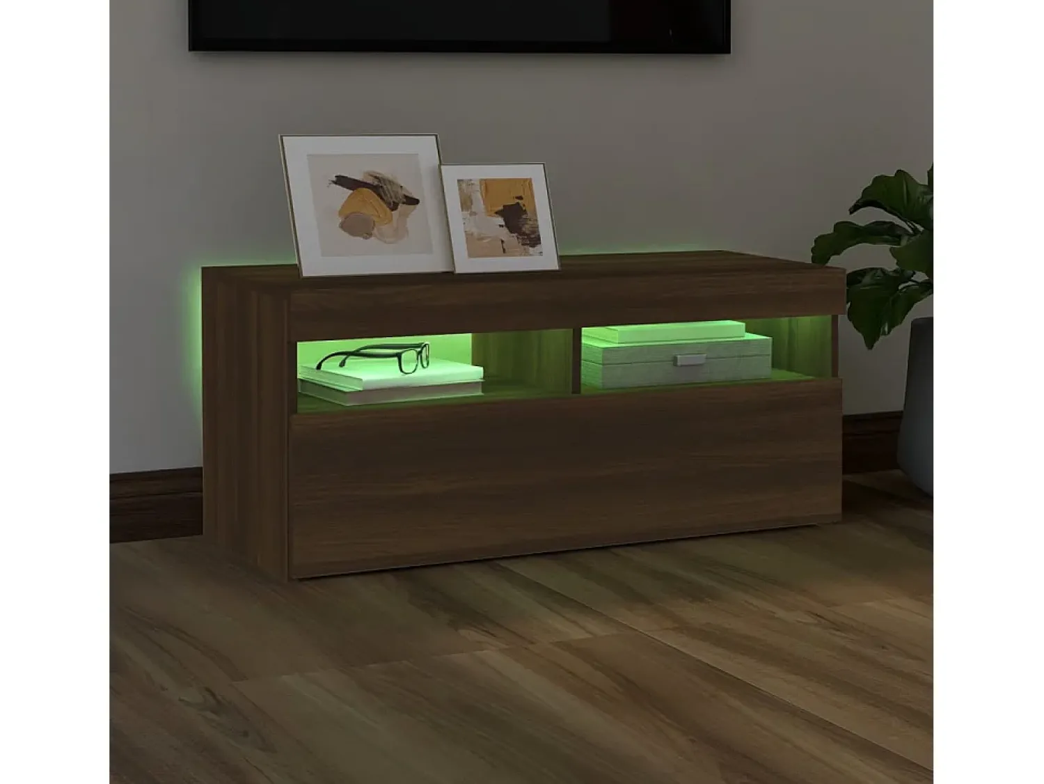 Móvel De Tv| Móvel de TV com luzes LED 90x35x40 cm carvalho PT732921 Castanho