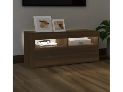 Móvel De Tv| Móvel de TV com luzes LED 90x35x40 cm carvalho PT732921 Castanho