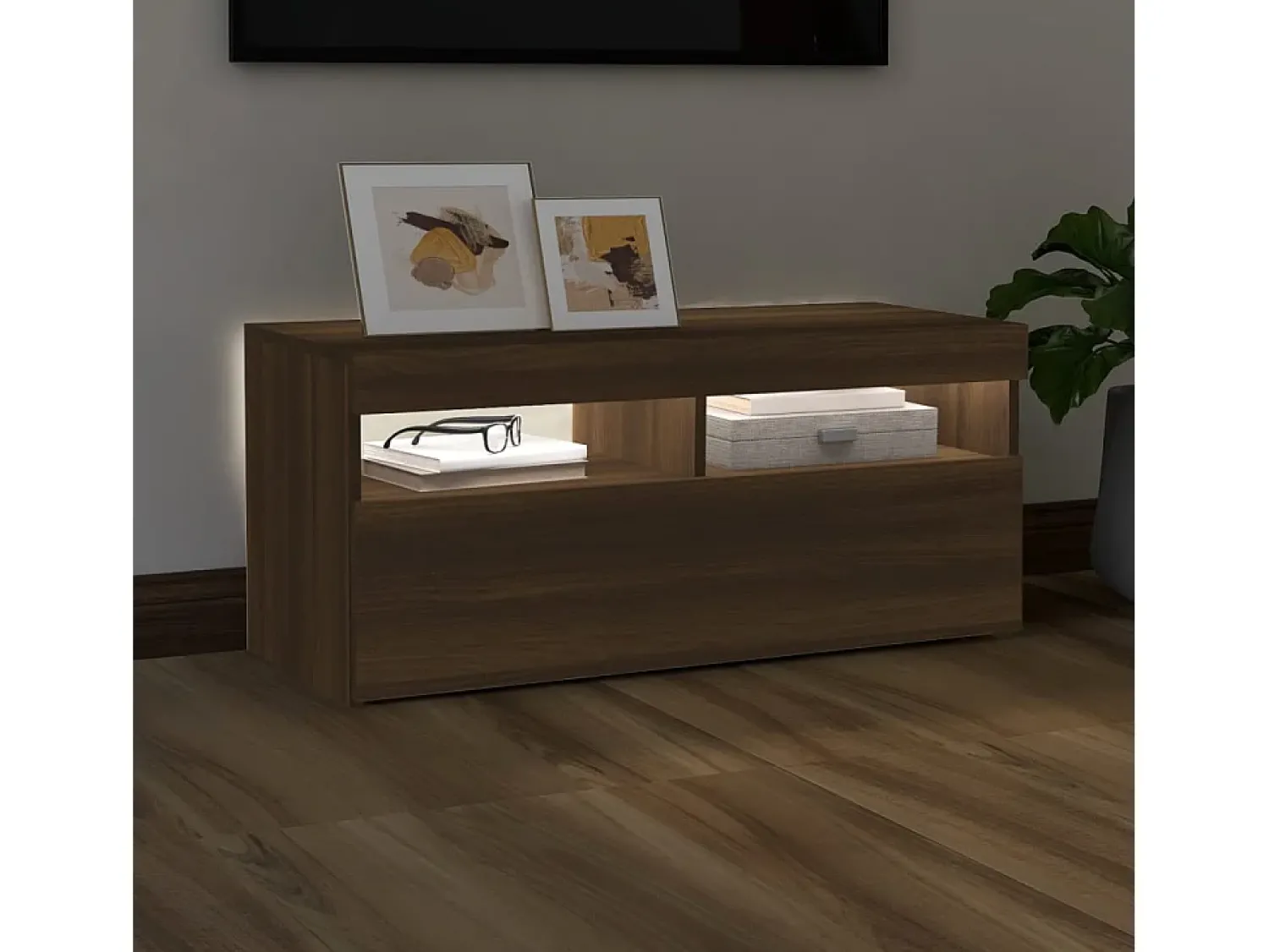 Móvel De Tv| Móvel de TV com luzes LED 90x35x40 cm carvalho PT732921 Castanho