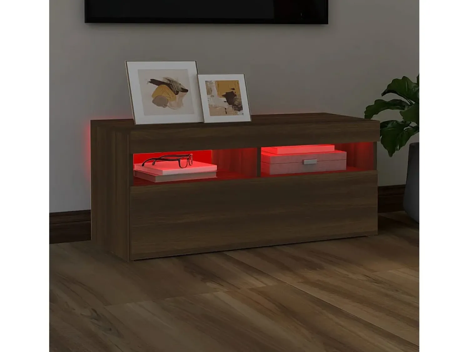 Móvel De Tv| Móvel de TV com luzes LED 90x35x40 cm carvalho PT732921 Castanho