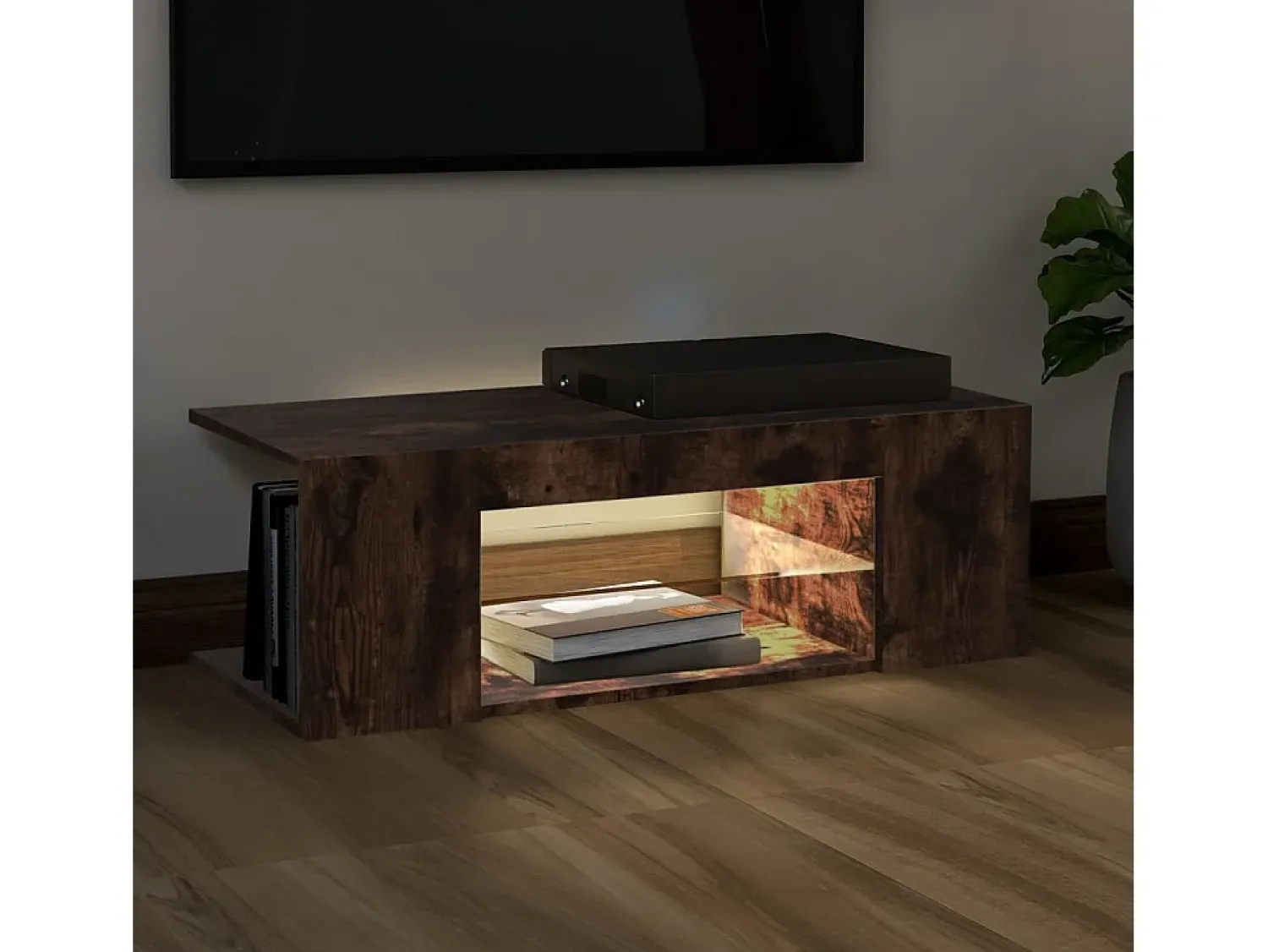 Móvel De Tv| Móvel de TV com luzes LED 90x39x30 cm cor carvalho fumado PT838654 Castanho