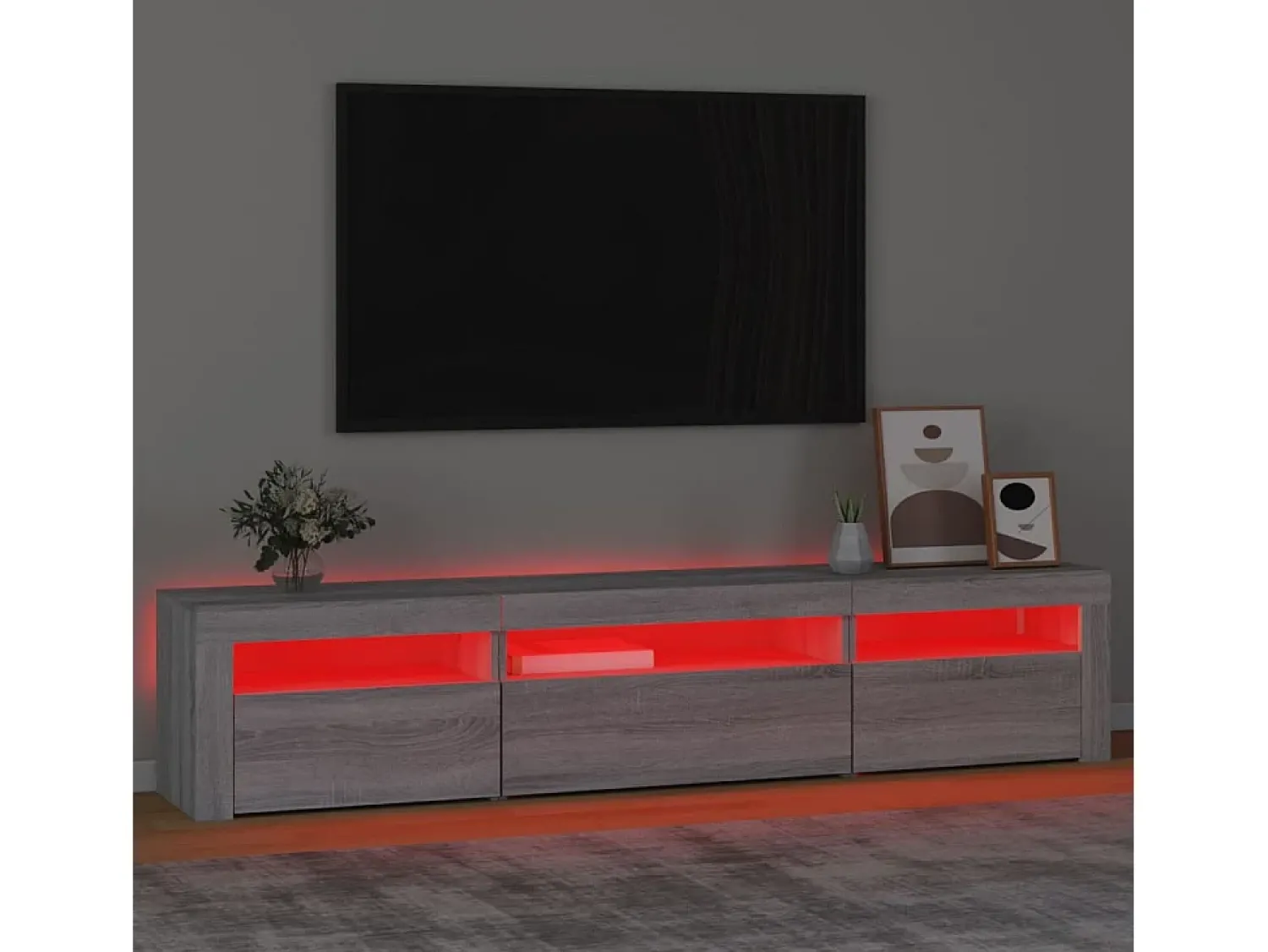 Móvel De Tv* Móvel de TV com luzes LED 195x35x40 cm sonoma PT701792 Cinzento