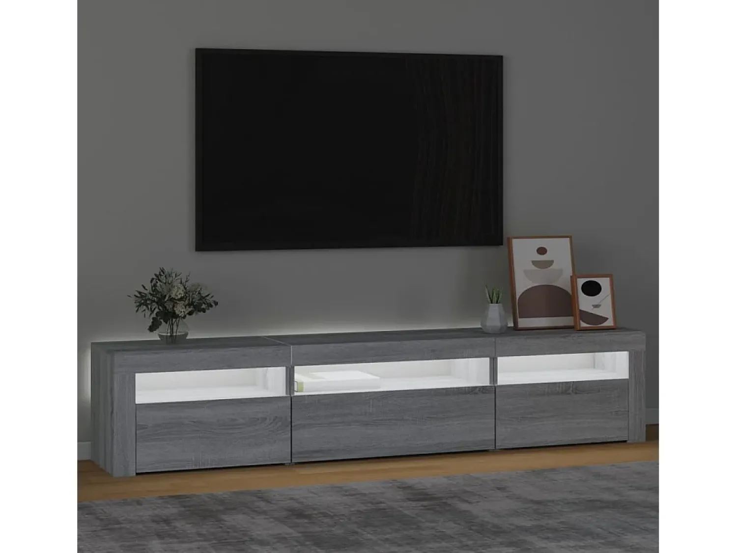 Móvel De Tv* Móvel de TV com luzes LED 195x35x40 cm sonoma PT701792 Cinzento