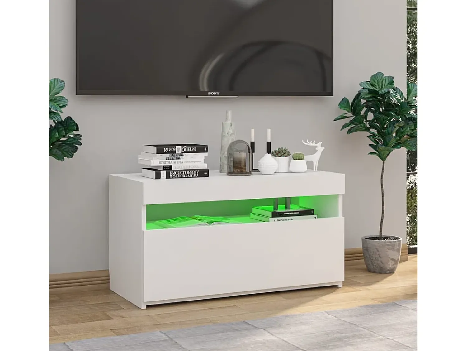 Móvel De Tv* Móvel de TV com luzes LED 75x35x40 cm brilhante PT720542 Branco