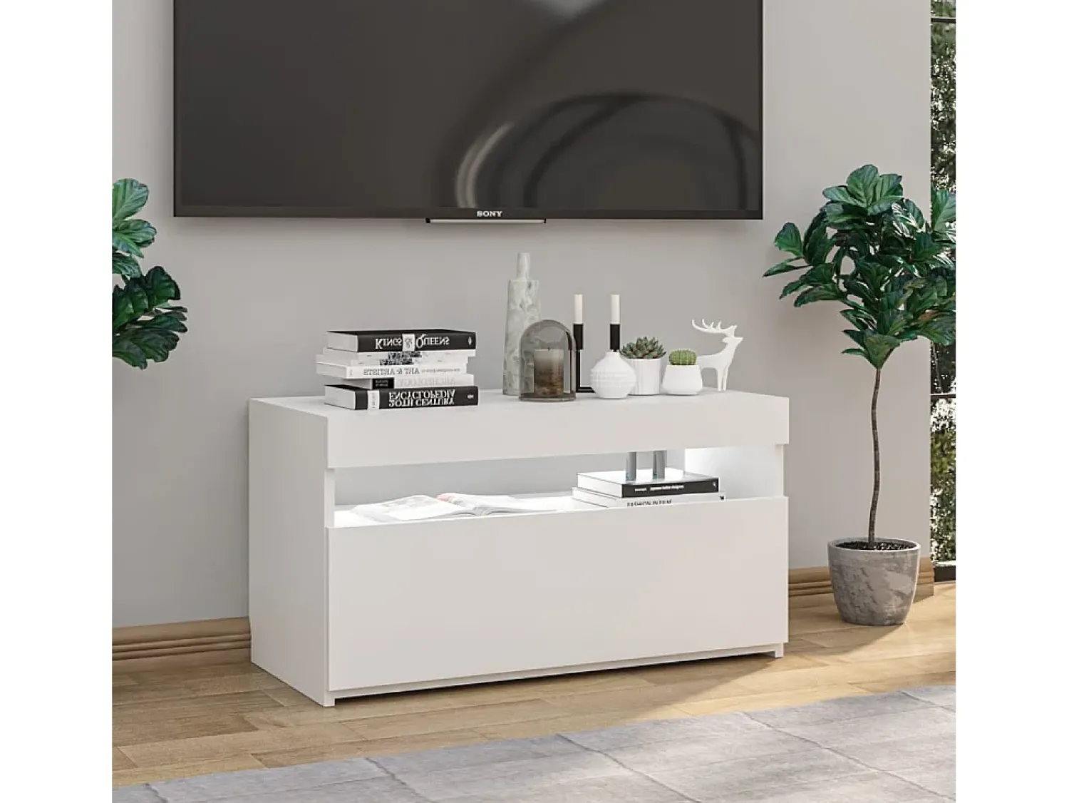 Móvel De Tv* Móvel de TV com luzes LED 75x35x40 cm brilhante PT720542 Branco
