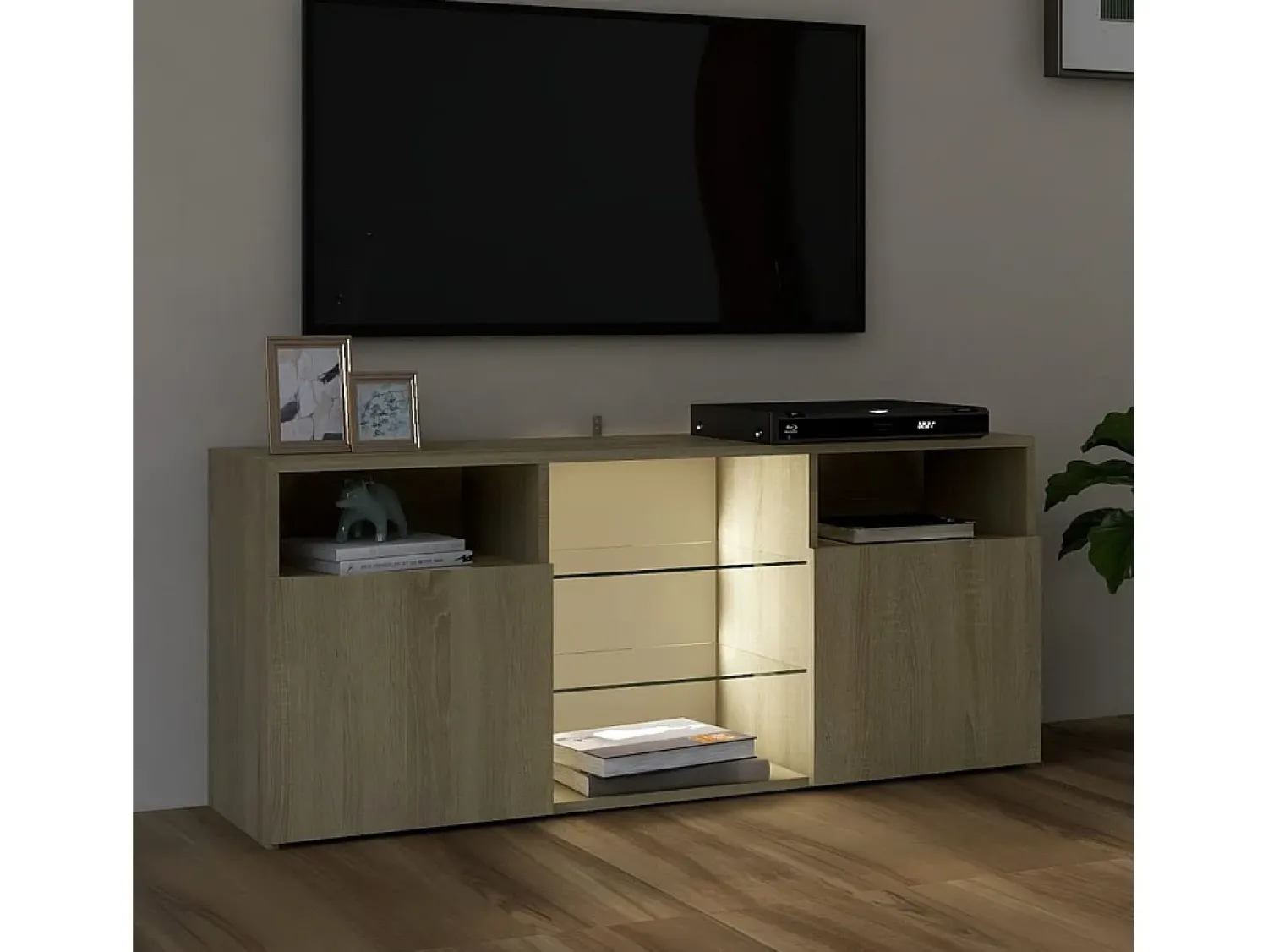Móvel De Tv* Móvel de TV com luzes LED 120x30x50 cm carvalho sonoma PT752169 Castanho