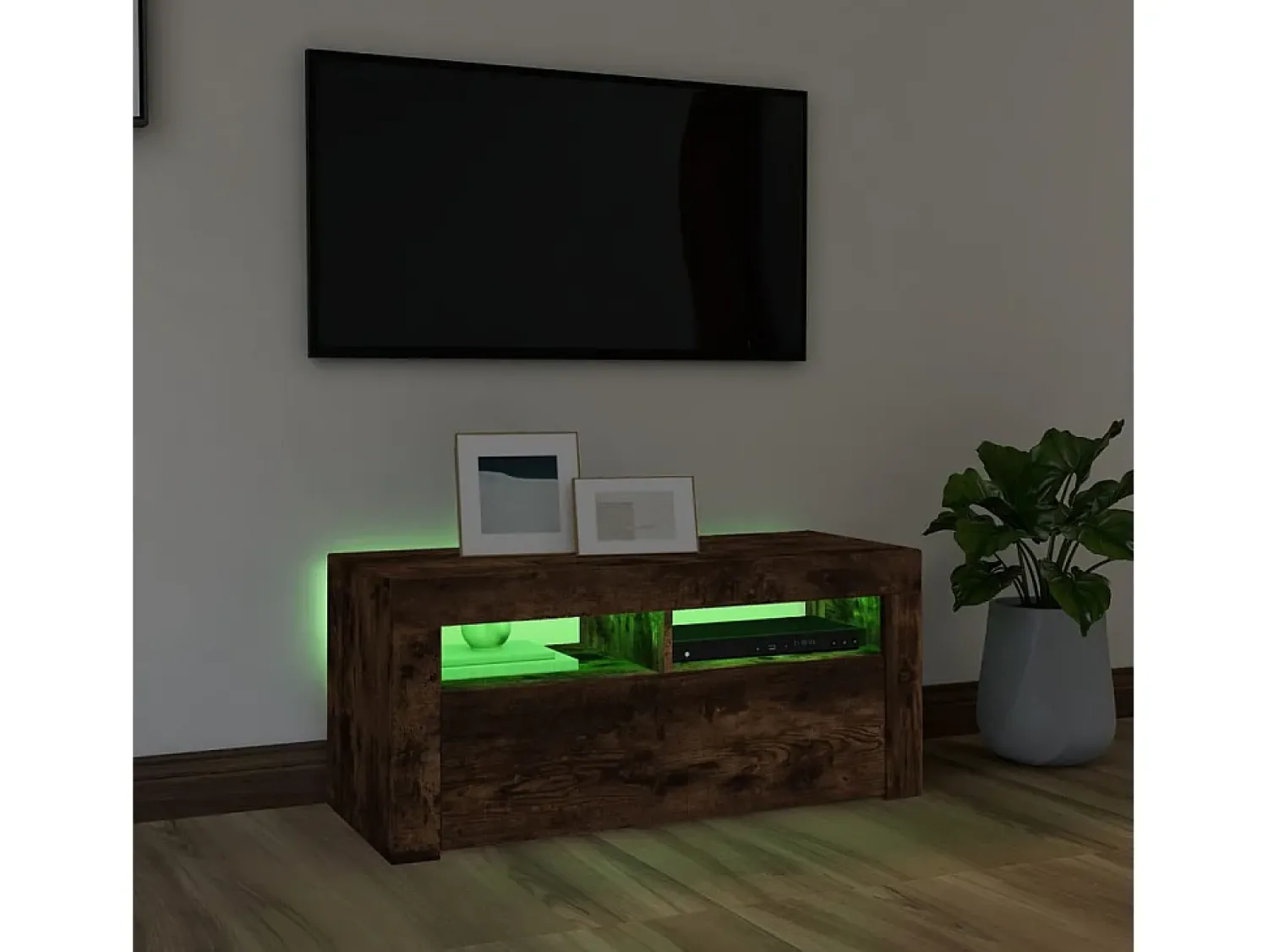 Móvel De Tv| Móvel de TV com luzes LED 90x35x40 cm carvalho fumado PT740084 Castanho