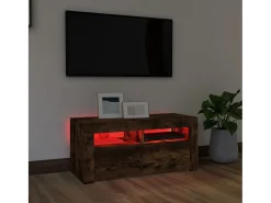 Móvel De Tv| Móvel de TV com luzes LED 90x35x40 cm carvalho fumado PT740084 Castanho